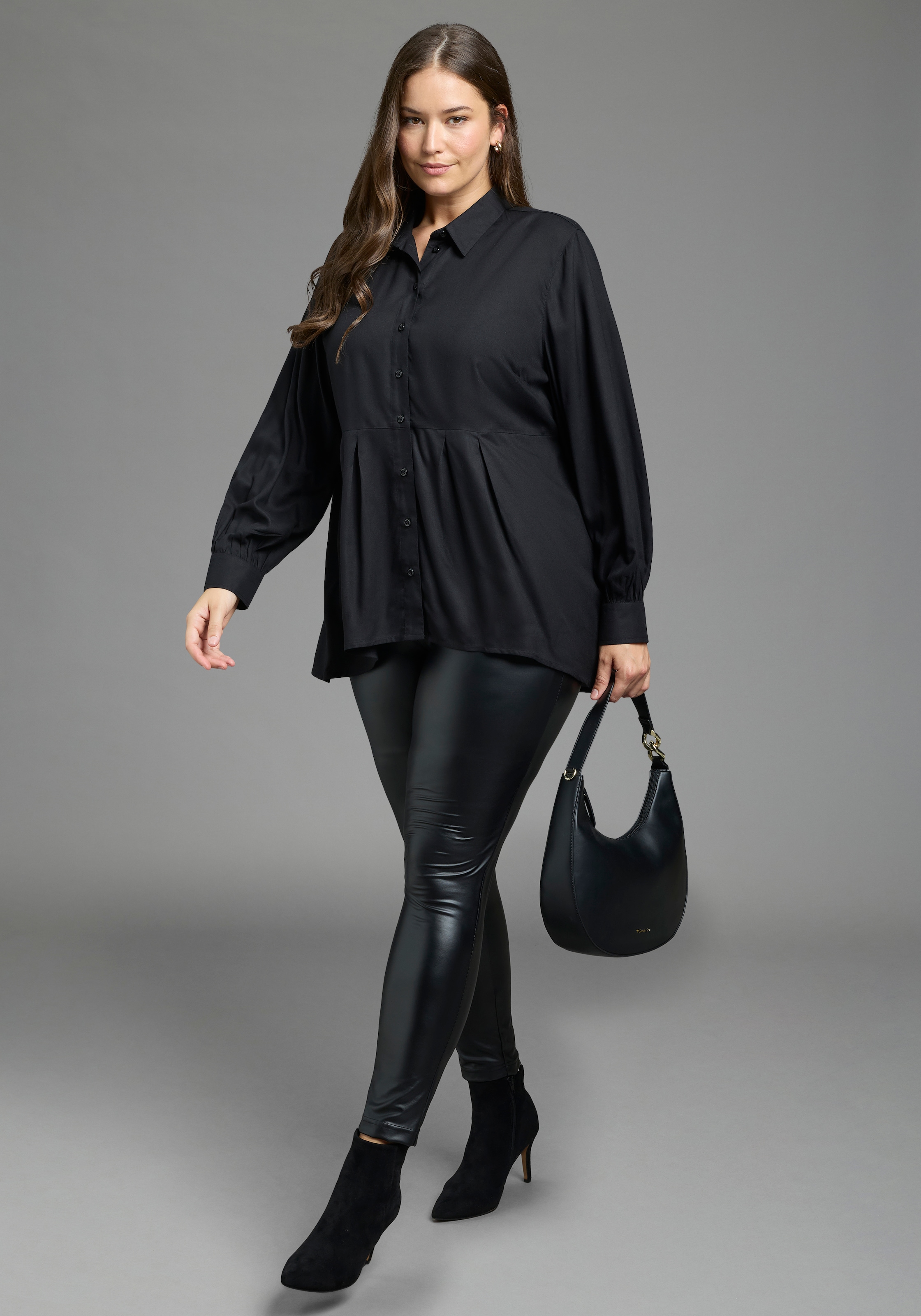 Laura Scott CURVE Chemisier long »Grosse Grössen« style féminin, en viscose, aspect uni, avec boutons