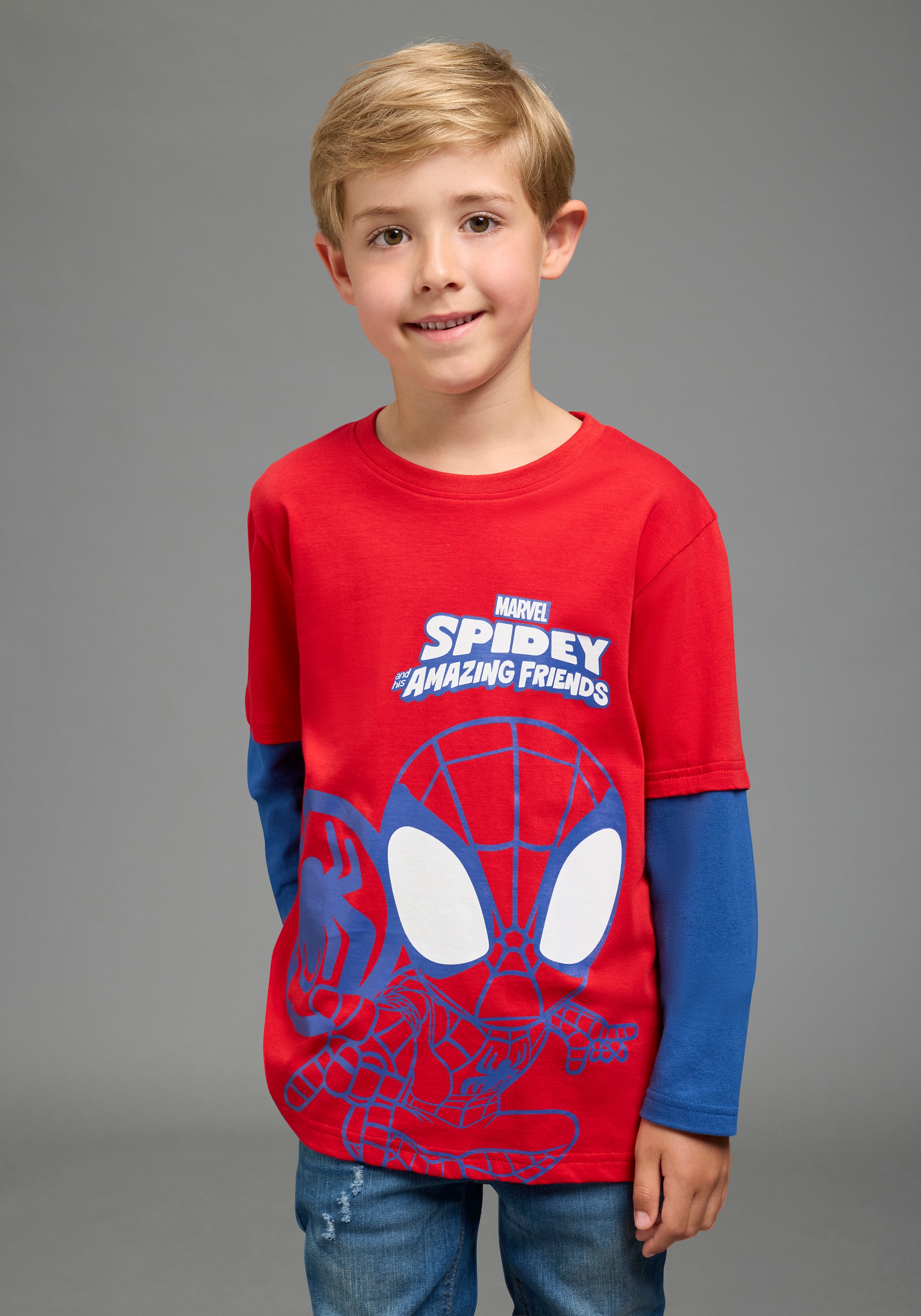 Image of KIDSWORLD Langarmshirt "SPIDEY Lagen-Shirt, Disney" Disney-Shirt, hüftlange Basic-Passform, modischer Stil, mit Lagenoptik
