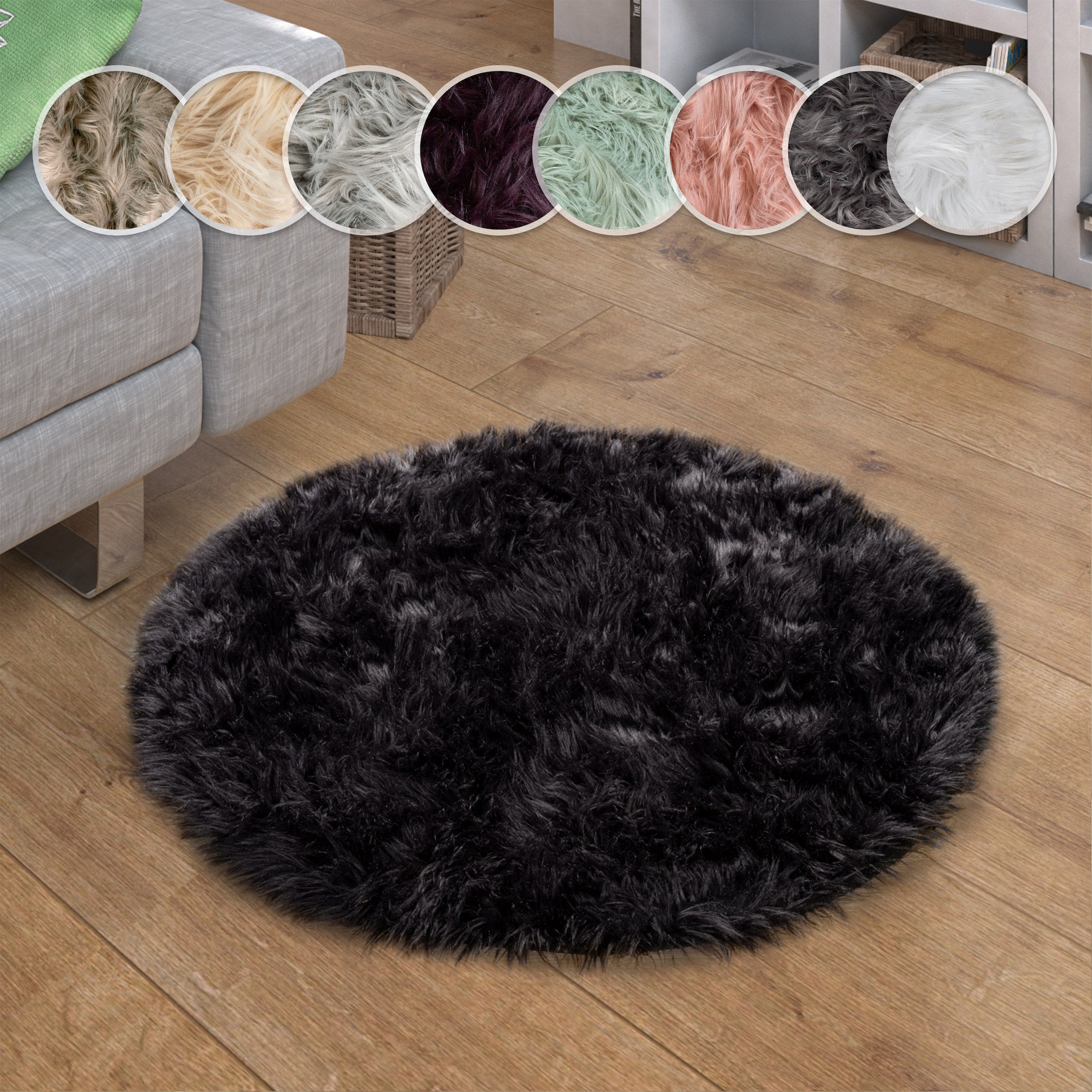 Paco Home Fellteppich »Playa 960« rund 64 mm Höhe Kunstfell, Flokati-Optik, Hochflor, weich und flauschig, Uni-Farben