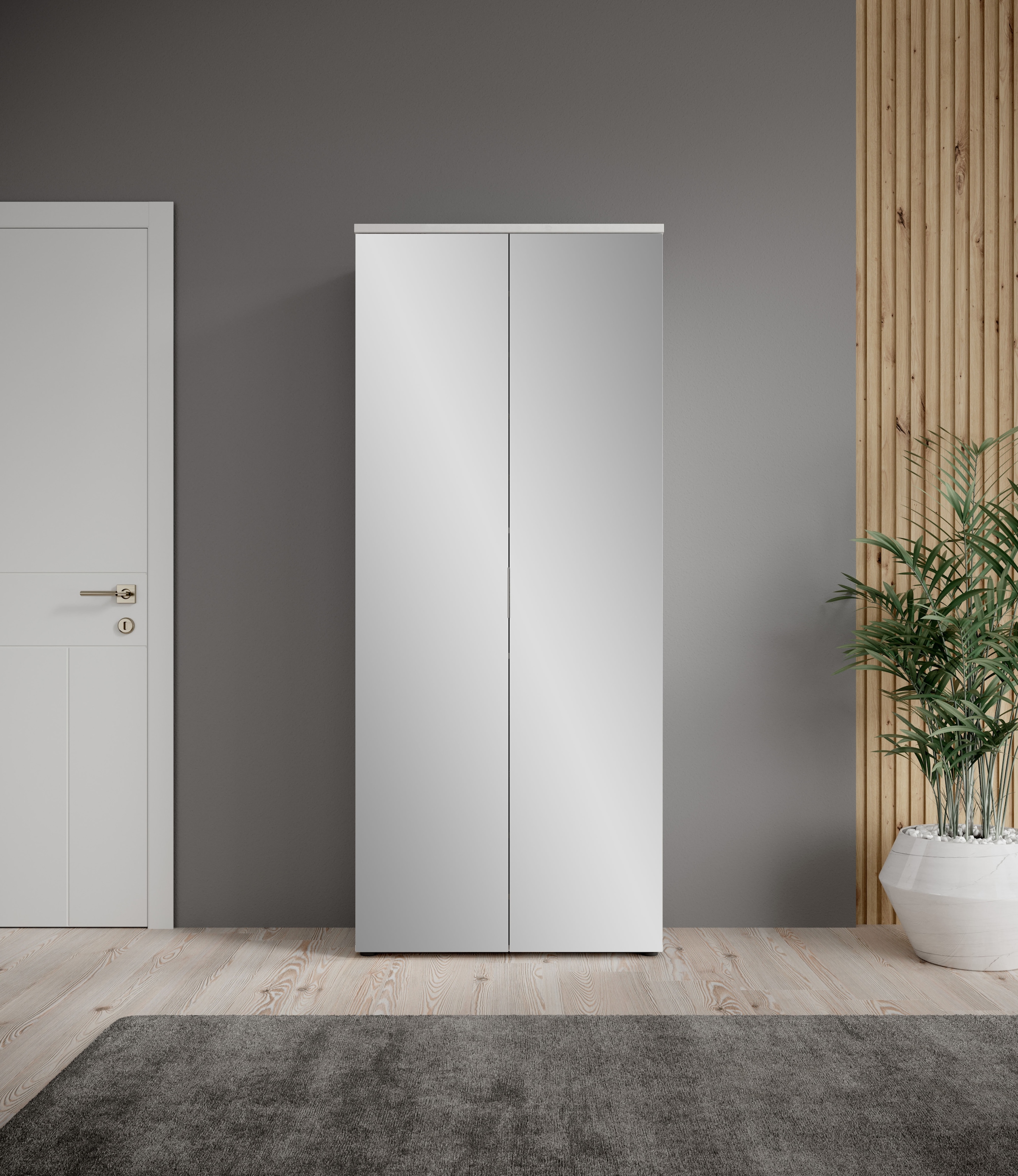 HBZ Armoire à chaussures »Lincoln mit Spiegel, BxHxT 80x190x35 cm« 1 cuis tlg. Schuhschrank mit 2 Spiegeltüren, 9 Einlegeböden, 2 feste Böden