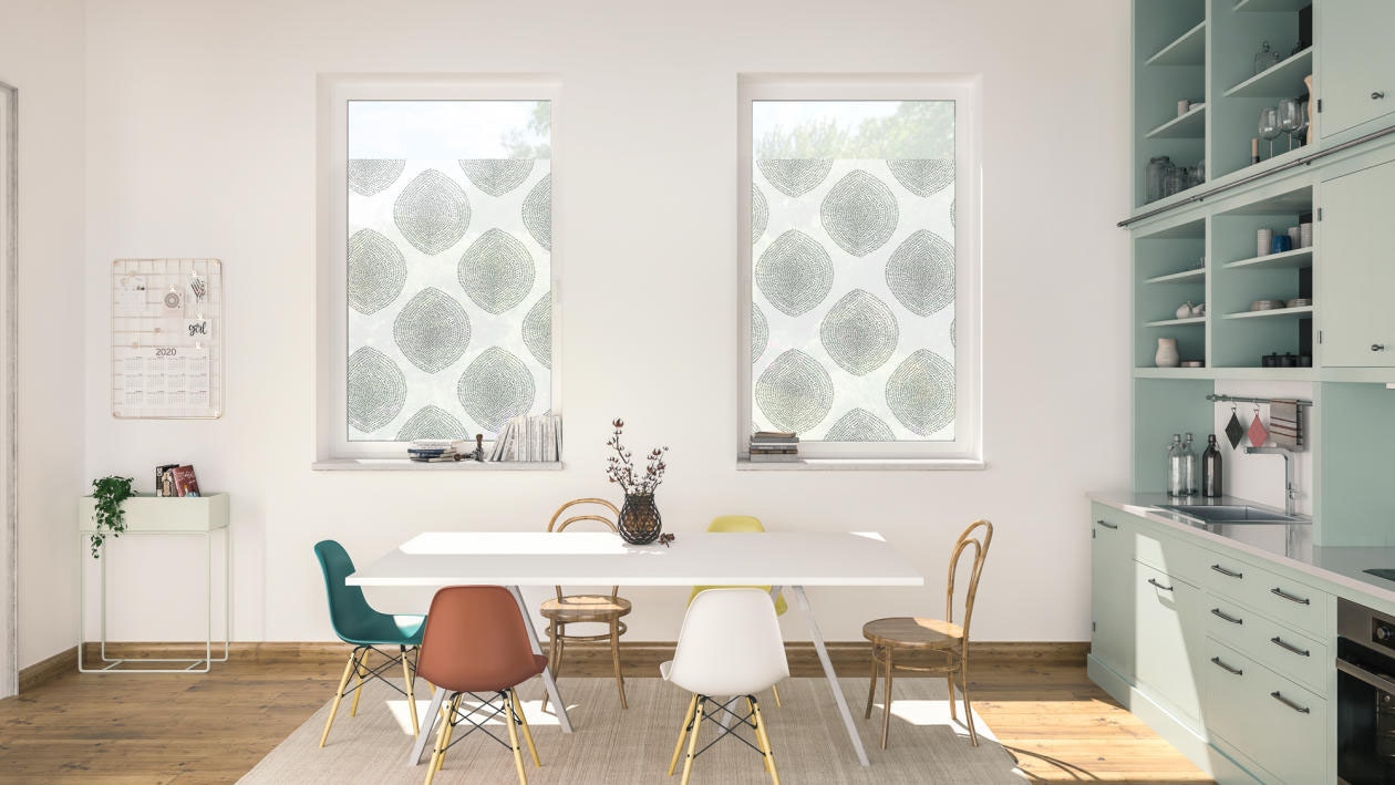 LICHTBLICK ORIGINAL Fensterfolie »Fensterfolie selbstklebend, Sichtschutz, Stripy Boho Drop - Weiss«, 1 St., blickdicht, glattstatisch haftend