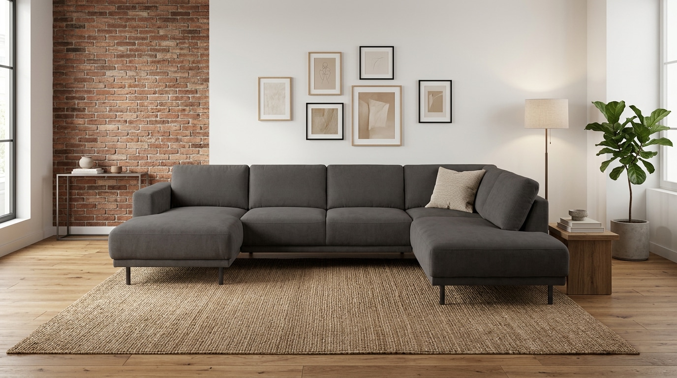 GOODproduct Paysage de salon »Sveeva, U-Form, XXL, B.310 cm, schwarze Metallfüsse« langlebiger Strukturstoff, mit Wellenunterfederung, viele Farben
