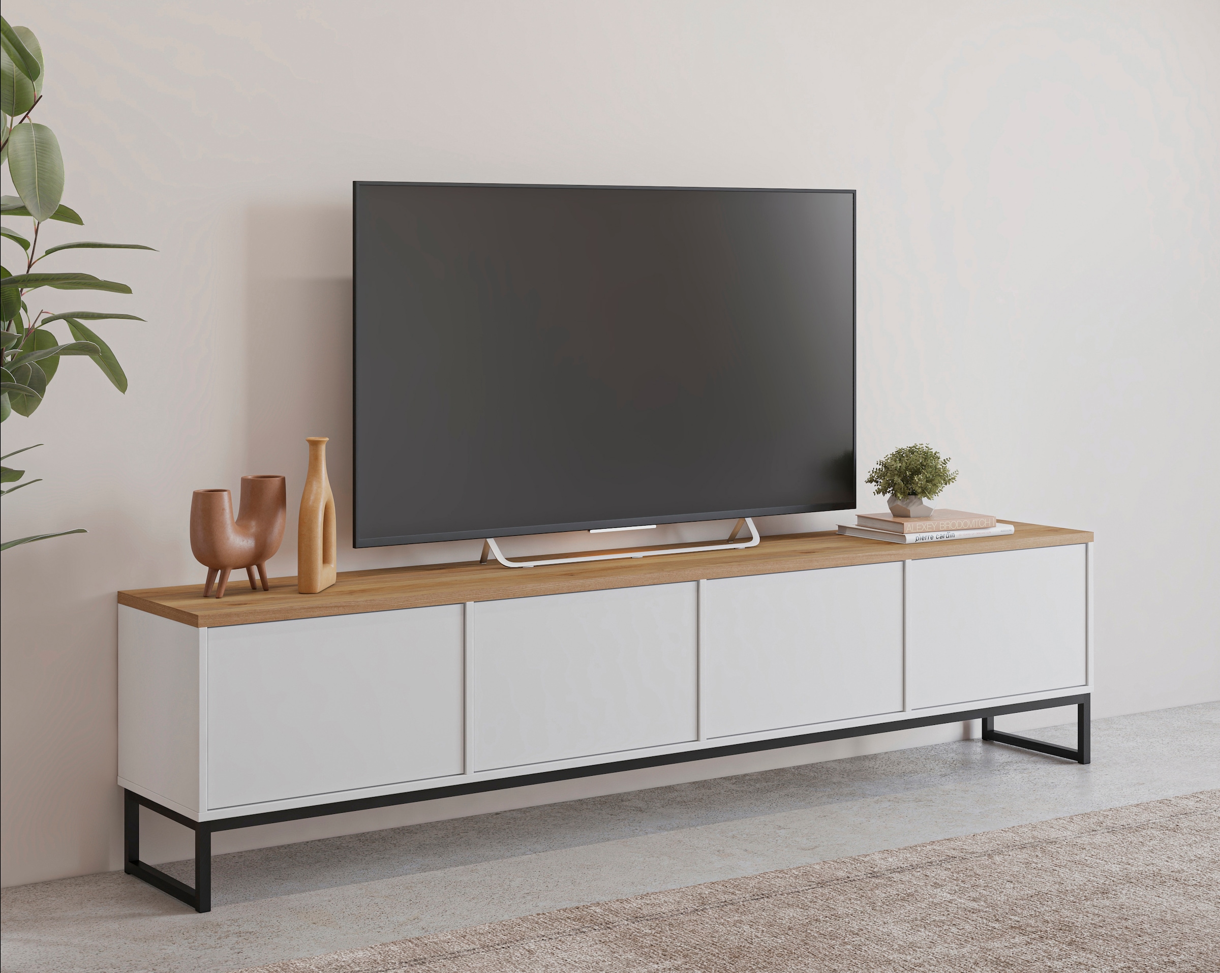 Image of Home affaire Lowboard "Alto, Breite 208,5 cm, TV-Board mit 4 Klappen, push-to-open" TV-Kommode mit viel Stauraum, push-to-open-Funktion, Metallkufen
