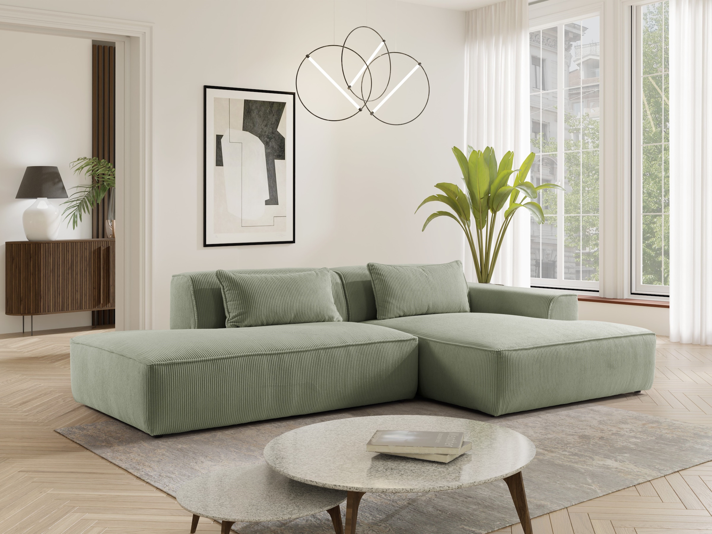 exxpo - sofa fashion Canapé d'angle »Billund modernes Designsofa, bequem und elegant, Breite 294cm, L-Form« modern, L-form, Wellenfedern, inklusive 2x Nierenkissen