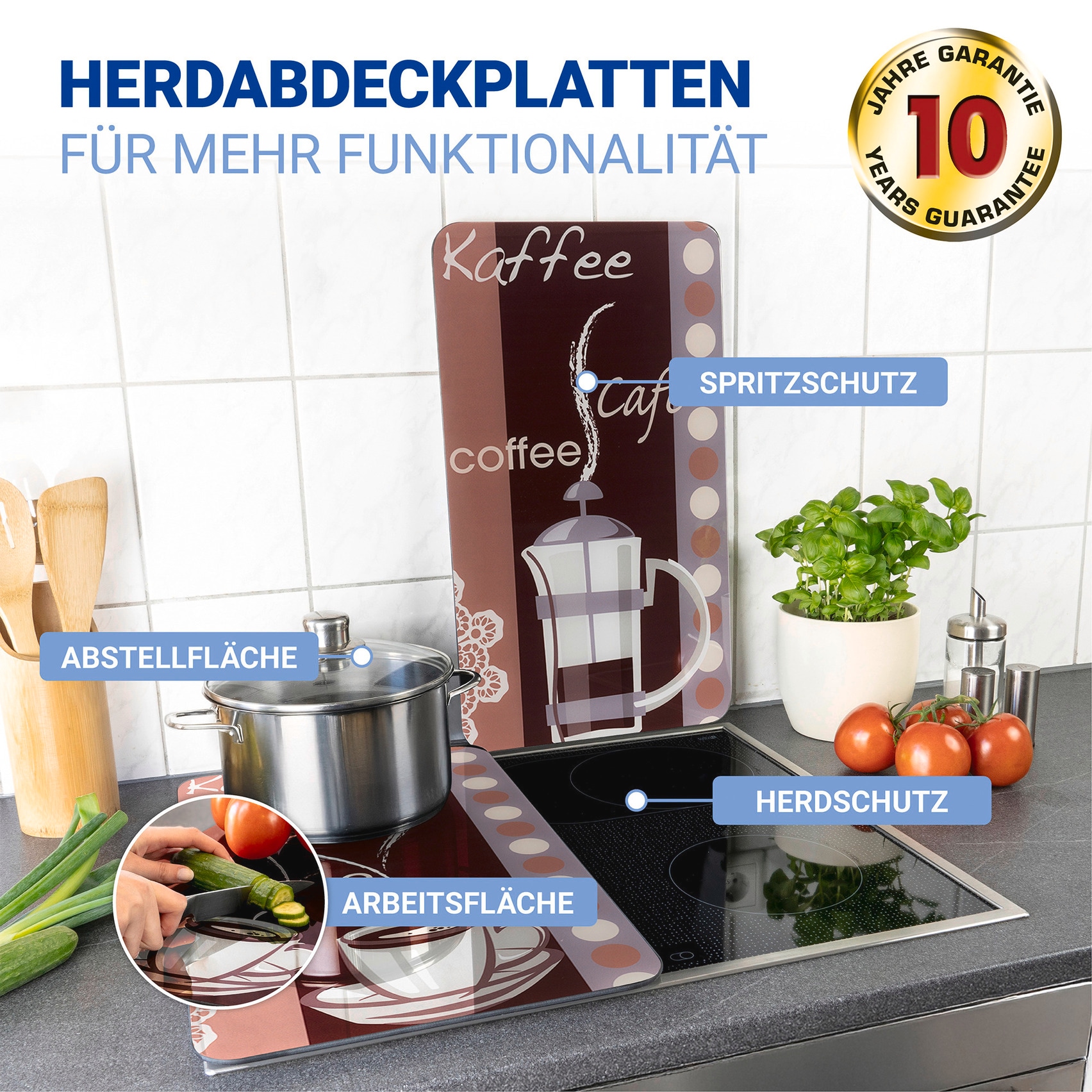 WENKO Herd-Abdeckplatte »Universal Modell Kaffeeduft«, (Set, 2 tlg.), Herdabdeckung für alle Herdarten, kratzfest, mit rutschfesten Füssen