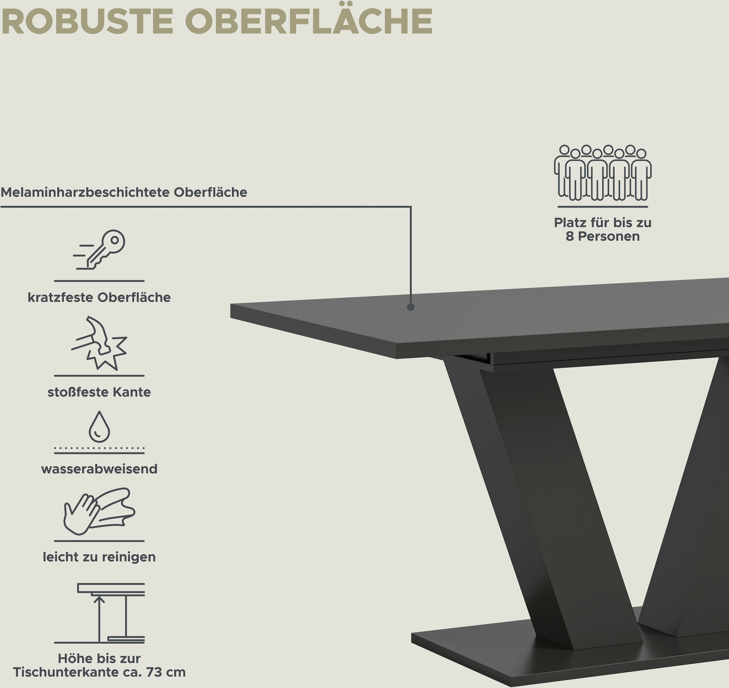 INOSIGN Esstisch »Motus, ausziehbar 150 -190 cm, inklusive 40 cm Einlegeplatte«, (Set, 1 St.), V-Gestell mit Bodenplatte, Tisch, Küchentisch, Esszimmer, Küche