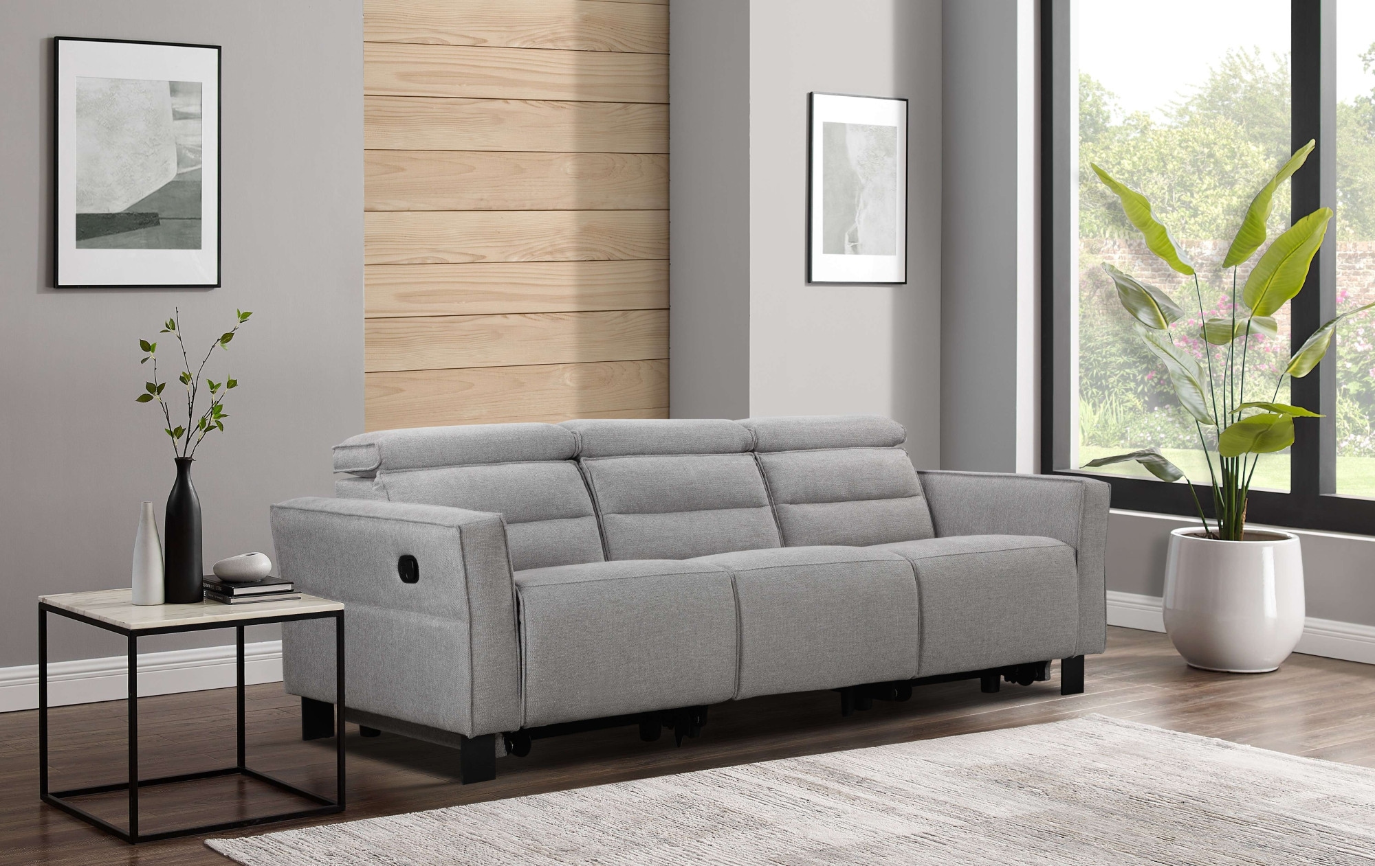 GOODproduct 3-places »Carpari Webstoff, 224 cm, man./elektr. Relaxfunktion« (USB A/C), ainsi que réglage de la tête