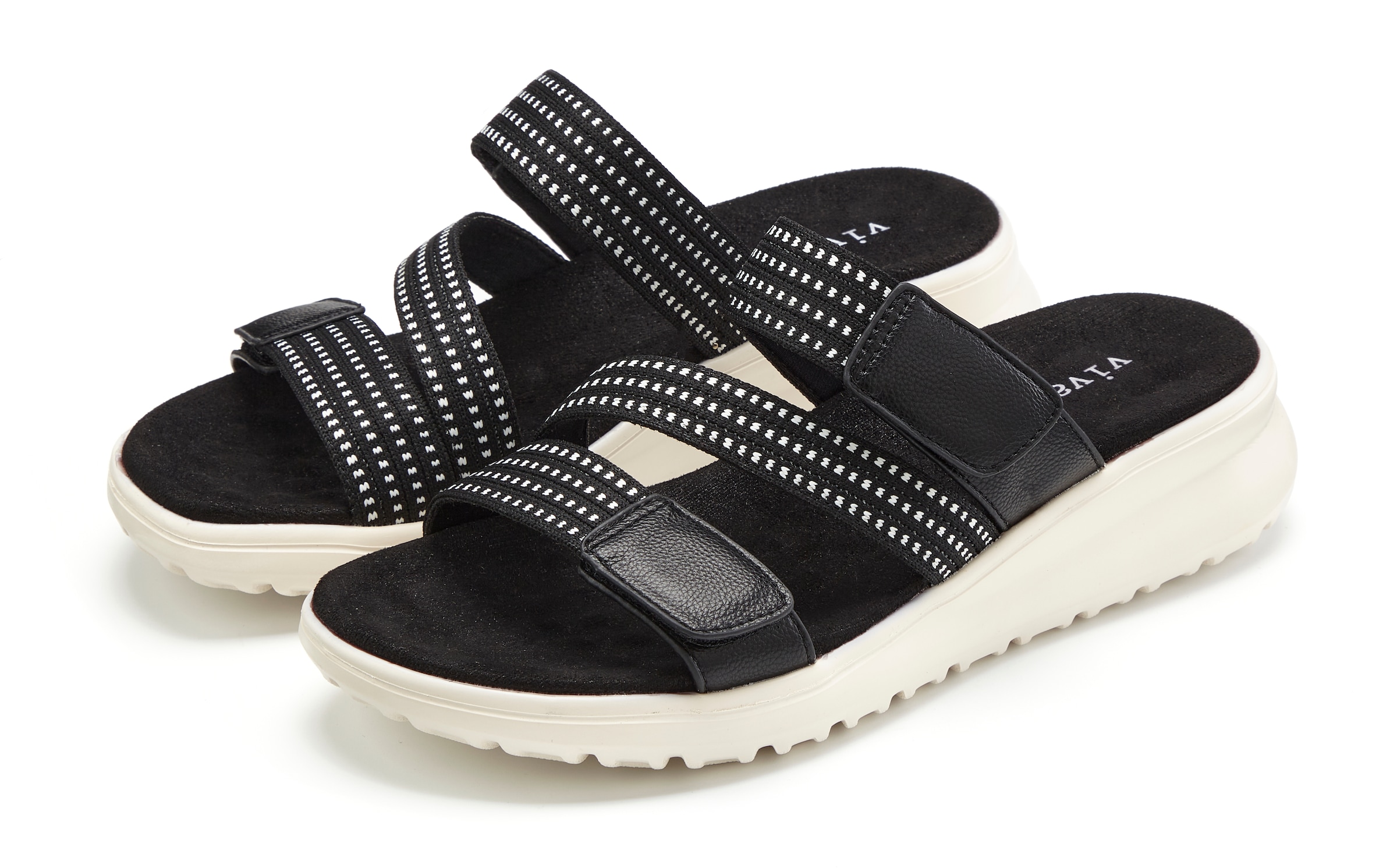 Image of Vivance Pantolette "Sandale, offener Schuh, Sandalette, Sommerschuh," NEU mit dezentem Keilabsatz und Klettverschlüssen
