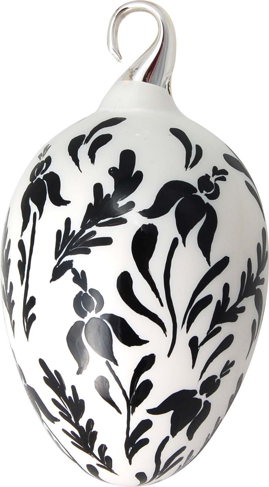 Krebs Glas Lauscha Osterei »Floral, elegantes Design schwarz-weiss, Osterdekoration, Frühling« Mundgeblasenes und handbemaltes Glas, Made in Germany