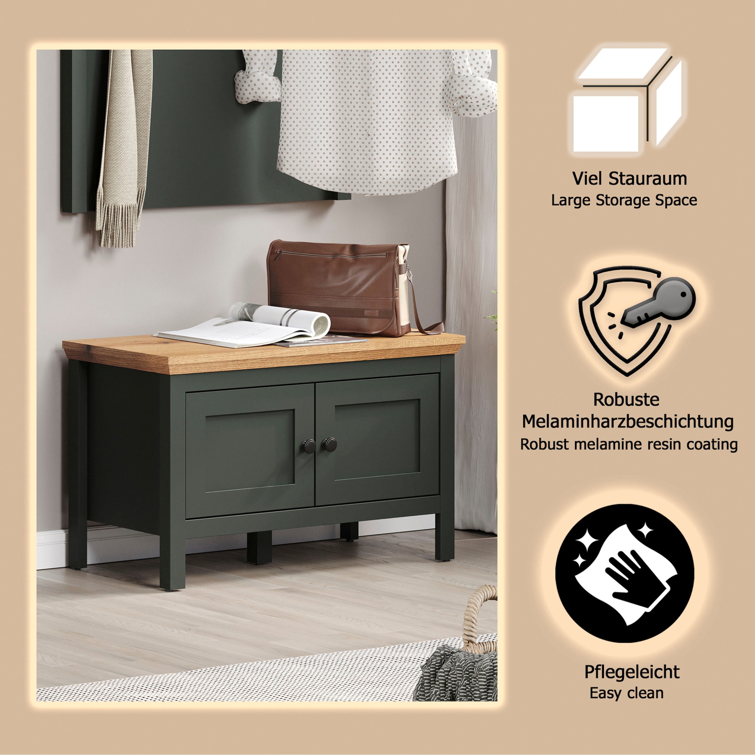 Home affaire Banc à chaussures »Vienna« 1 cuis tlg. Sitzbank mit 2 Türen & Stauraum - (B/T/H) 77/39/48 cm
