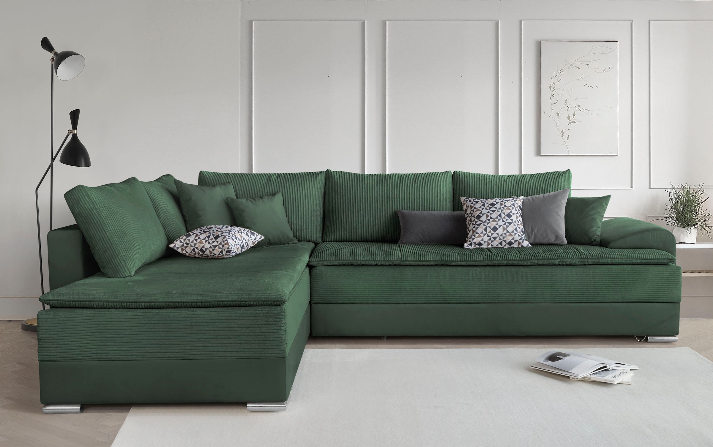 INOSIGN Ecksofa »Night & Day L-Form, B: 324 cm« mit Bettfunktion, Bettkasten & 3 Zierkissen, Boxspringbett 180x200 cm