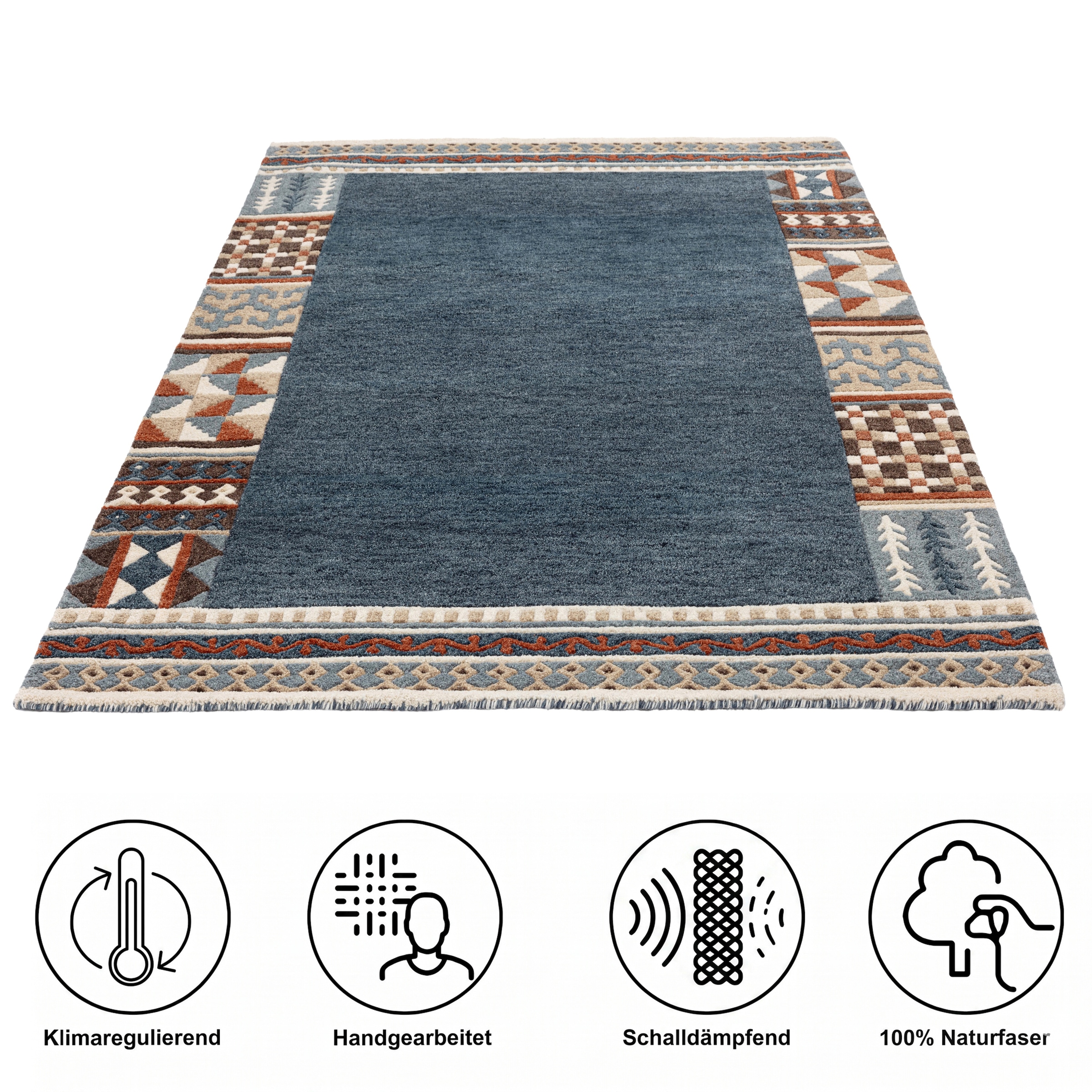 THEKO Tapis en laine »Nuno, reine Wolle,  Handgefertigt, mit Bordüre« Rectangulaire 14 mm Höhe fait main en tuft, salon, chambre, salle à manger, aussi comme coureur