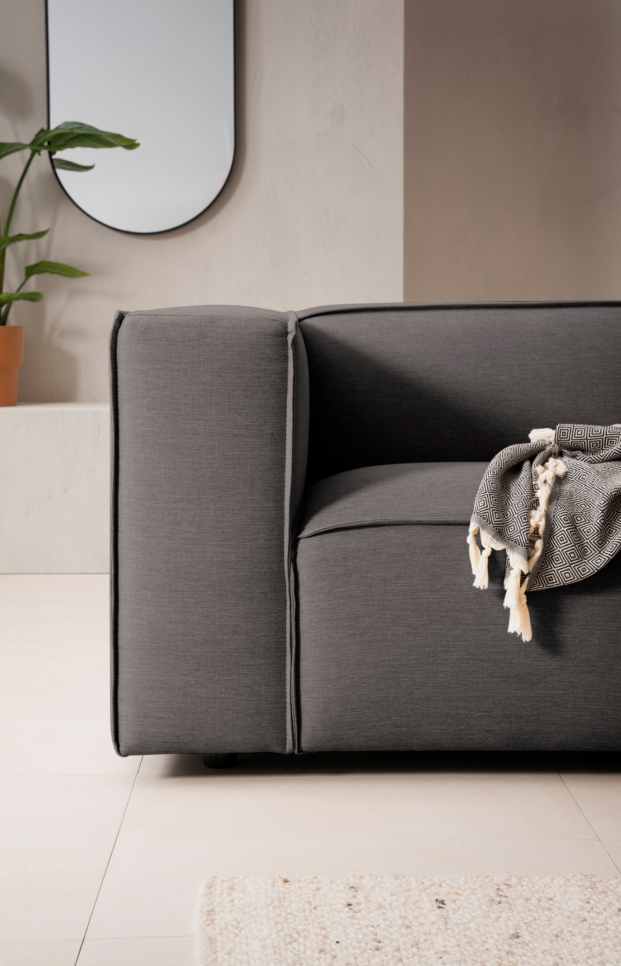 LeGer Home by Lena Gercke 3-places »PIARA, Couch mit Kedernaht, Sofa in Cord, Leinenoptik o. Strukturstoff« schwarze Füsse, bequemer Sitzkomfort