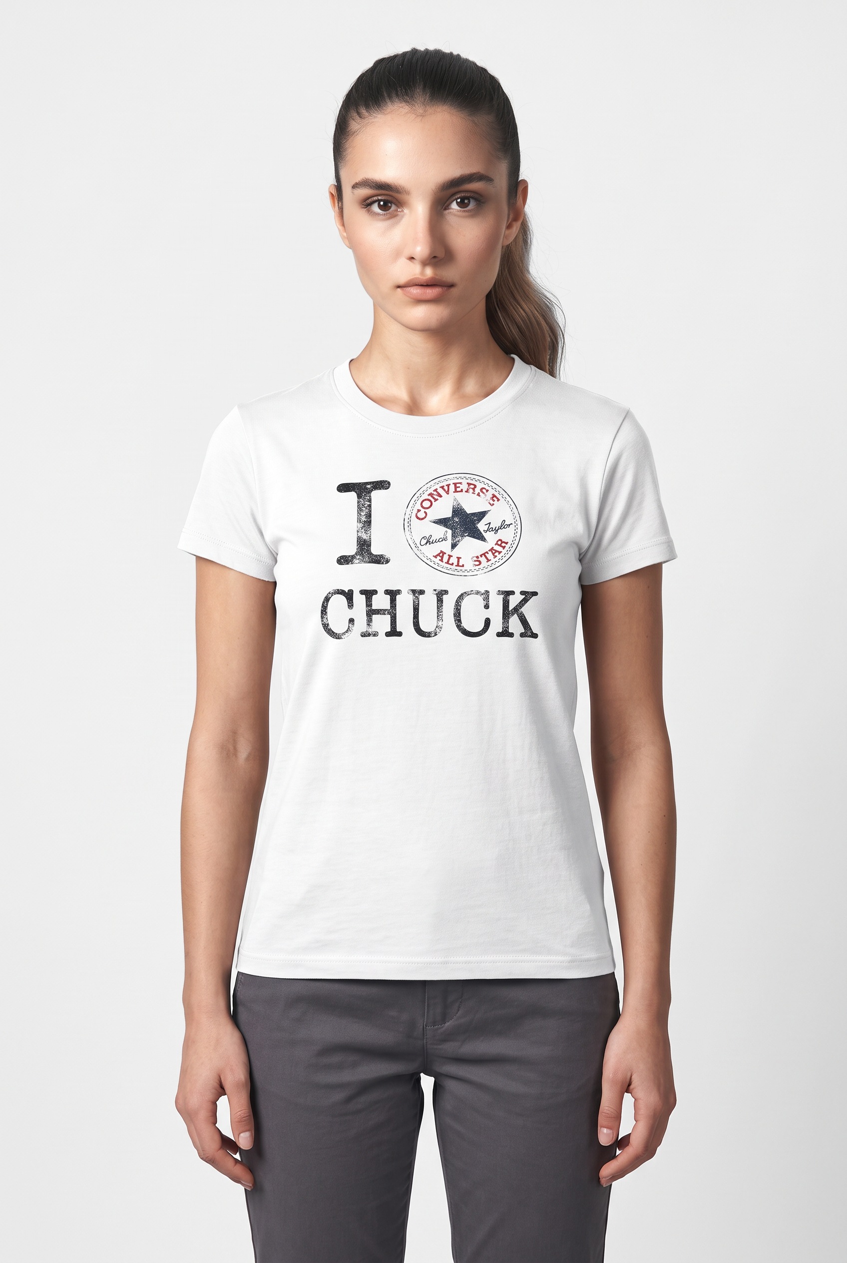 Image of Converse T-Shirt "I LOVE CHUCK TEE" mit Rundhalsausschnitt, aus Baumwolle, normale Länge