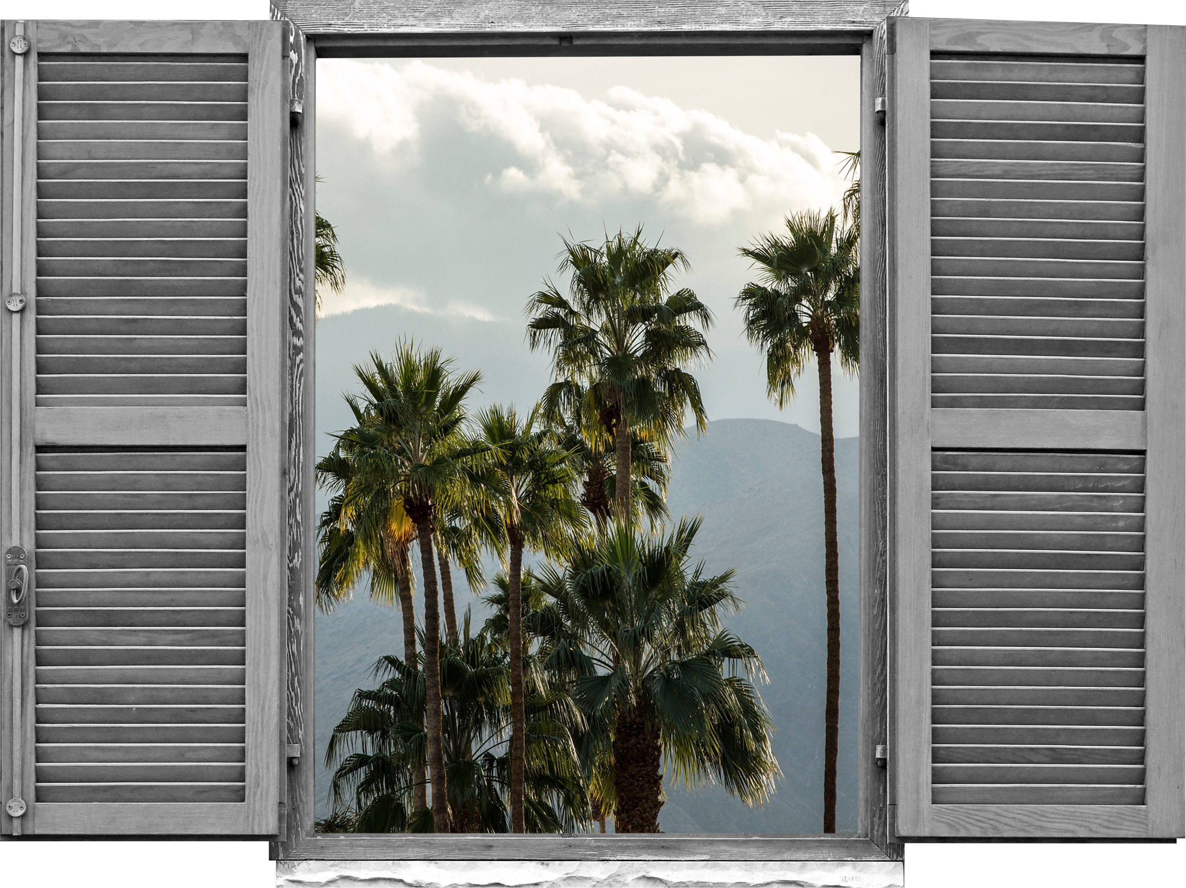 Image of queence Wandtattoo "Palmen vor Bergen" Wandsticker, Wandbild, selbstklebend, 3D, Fenster