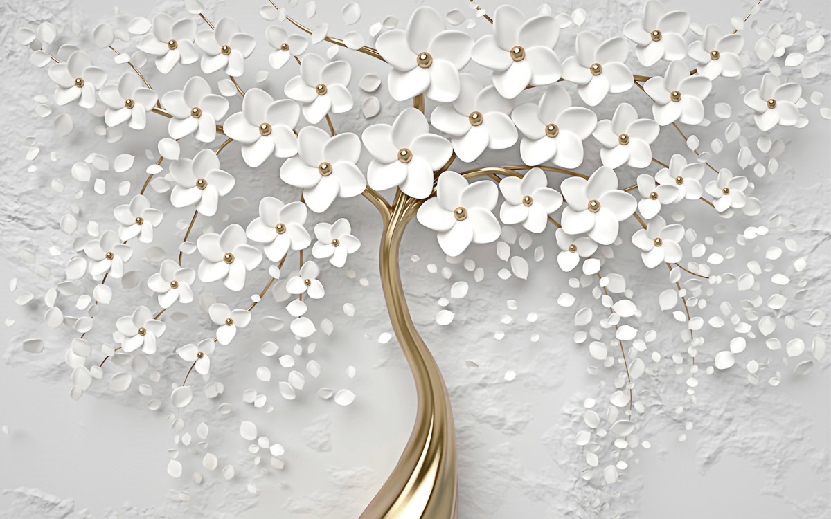 Image of Papermoon Fototapete "Blumen weiss gold"