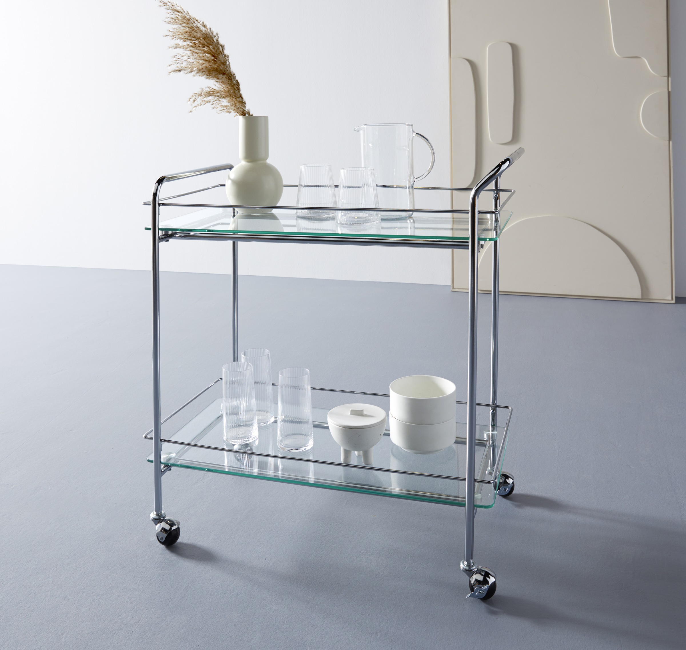 Image of LeGer Home by Lena Gercke Rollwagen "Alimore" mit Glasablagen und Rollen, Modernes Design, Breite 75 cm, Höhe 80 cm
