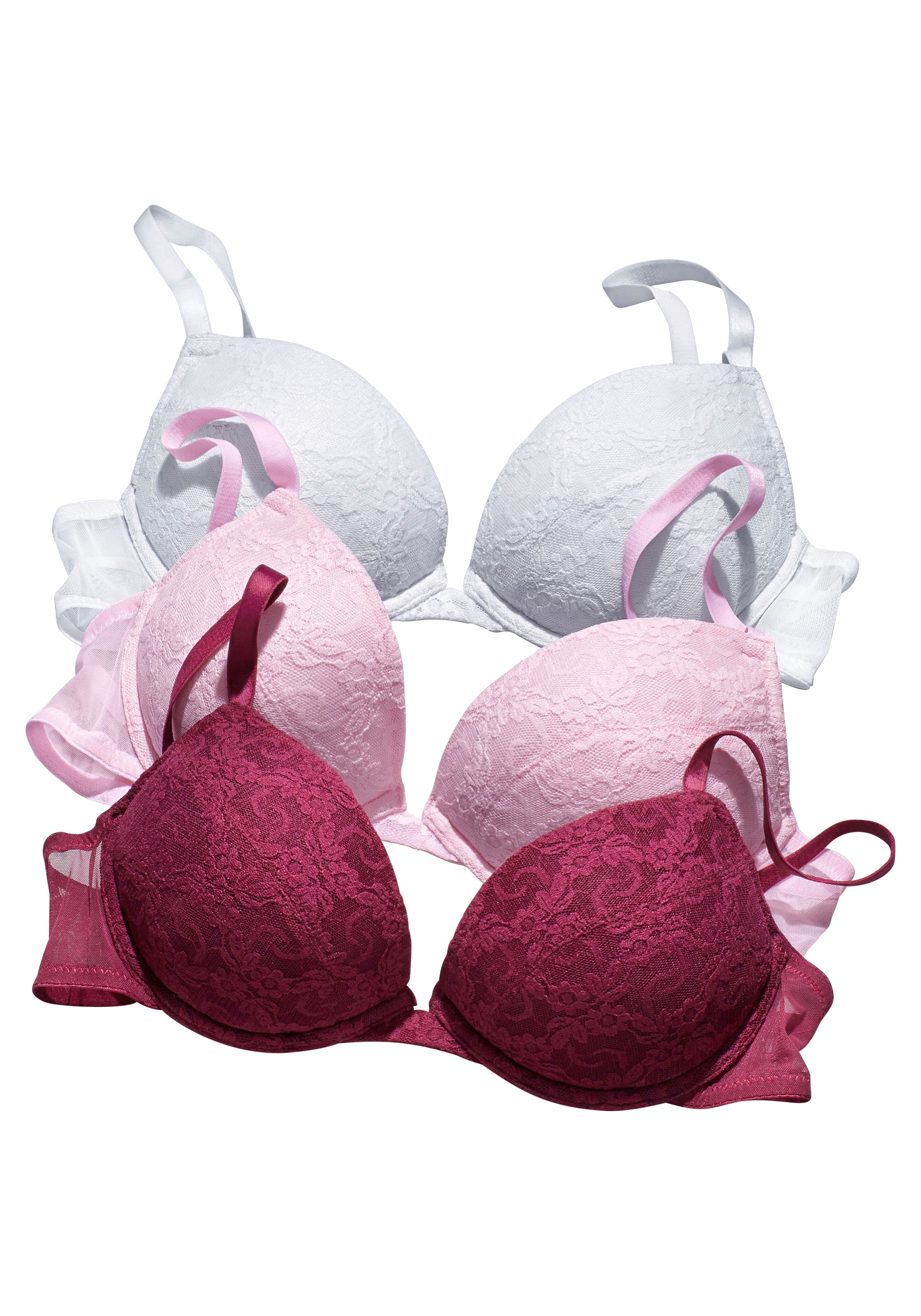 petite fleur Push-up-BH, (Packung, 3 Stück), mit Bügel und herausnehmbaren Kissen, Dessous