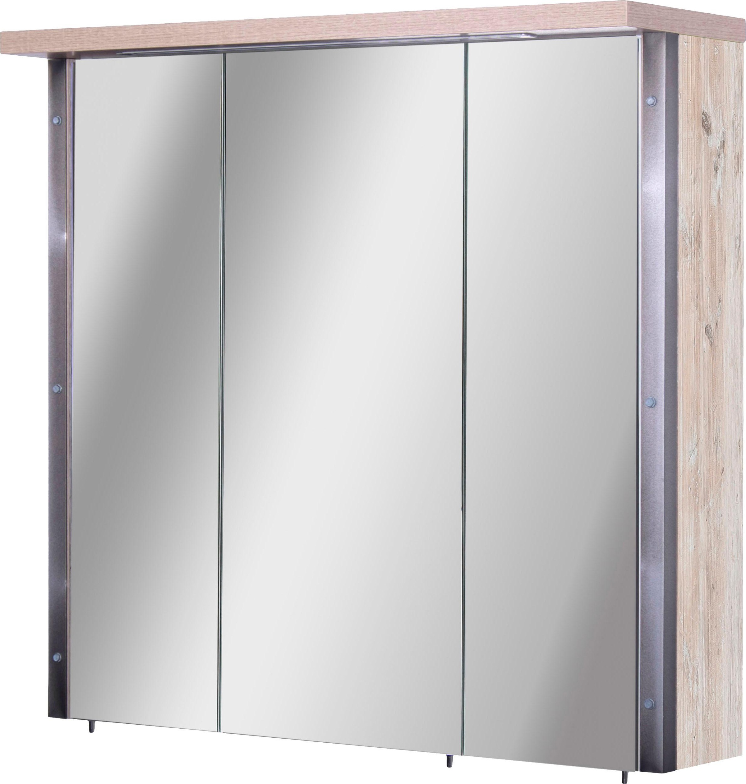 Image of Schildmeyer Spiegelschrank »Harkon«, Breite 76 cm, 3-türig, eingelassene LED-Beleuchtung, Schalter-/Steckdosenbox, Glaseinlegeböden, Made in Germany bei Ackermann Versand Schweiz