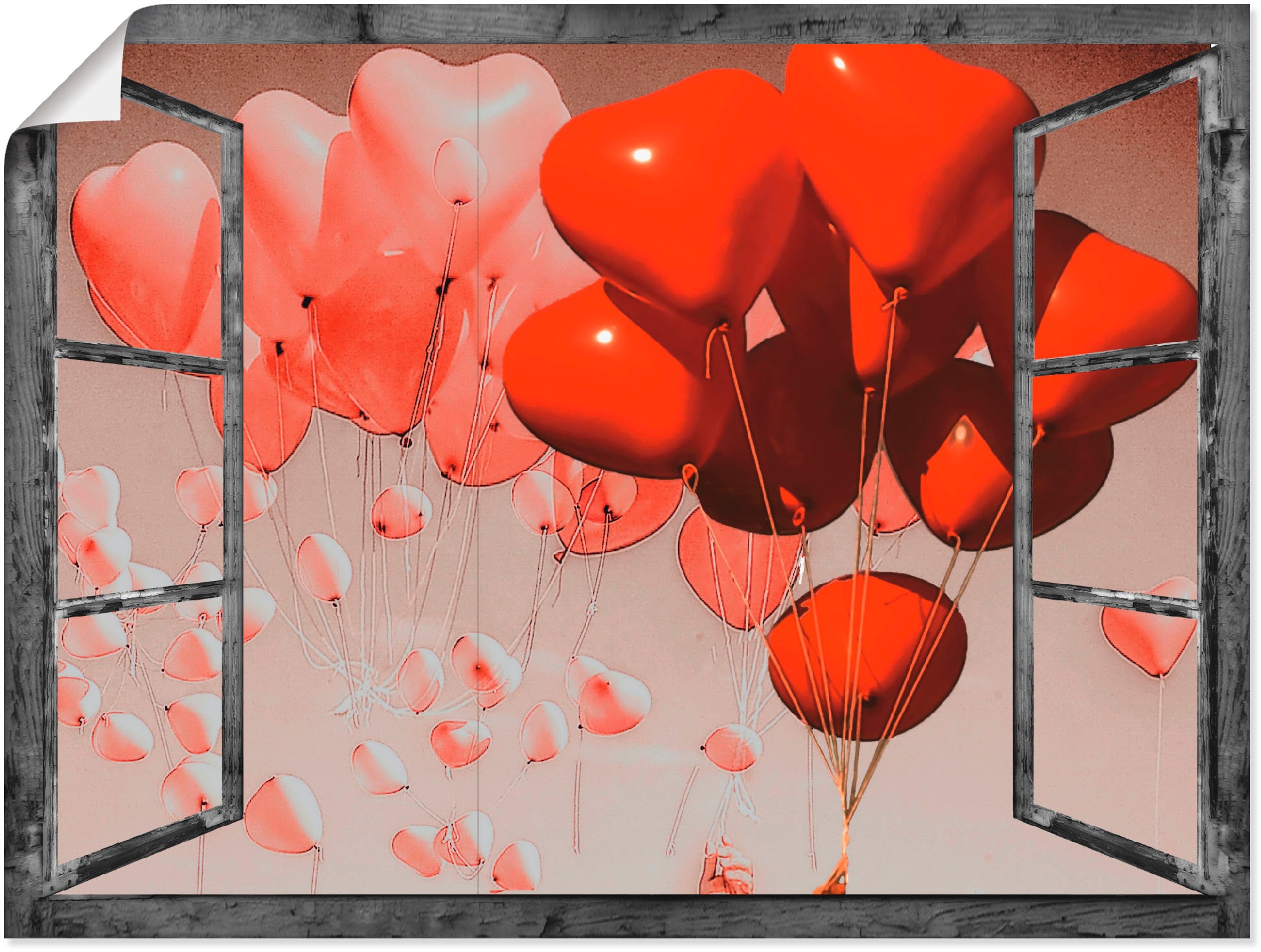 Image of Artland Wandbild »Fensterbild - Rote Herzen«, Fensterblick, (1 St.), in vielen Grössen & Produktarten -Leinwandbild, Poster, Wandaufkleber / Wandtattoo auch für Badezimmer geeignet bei Ackermann Versand Schweiz