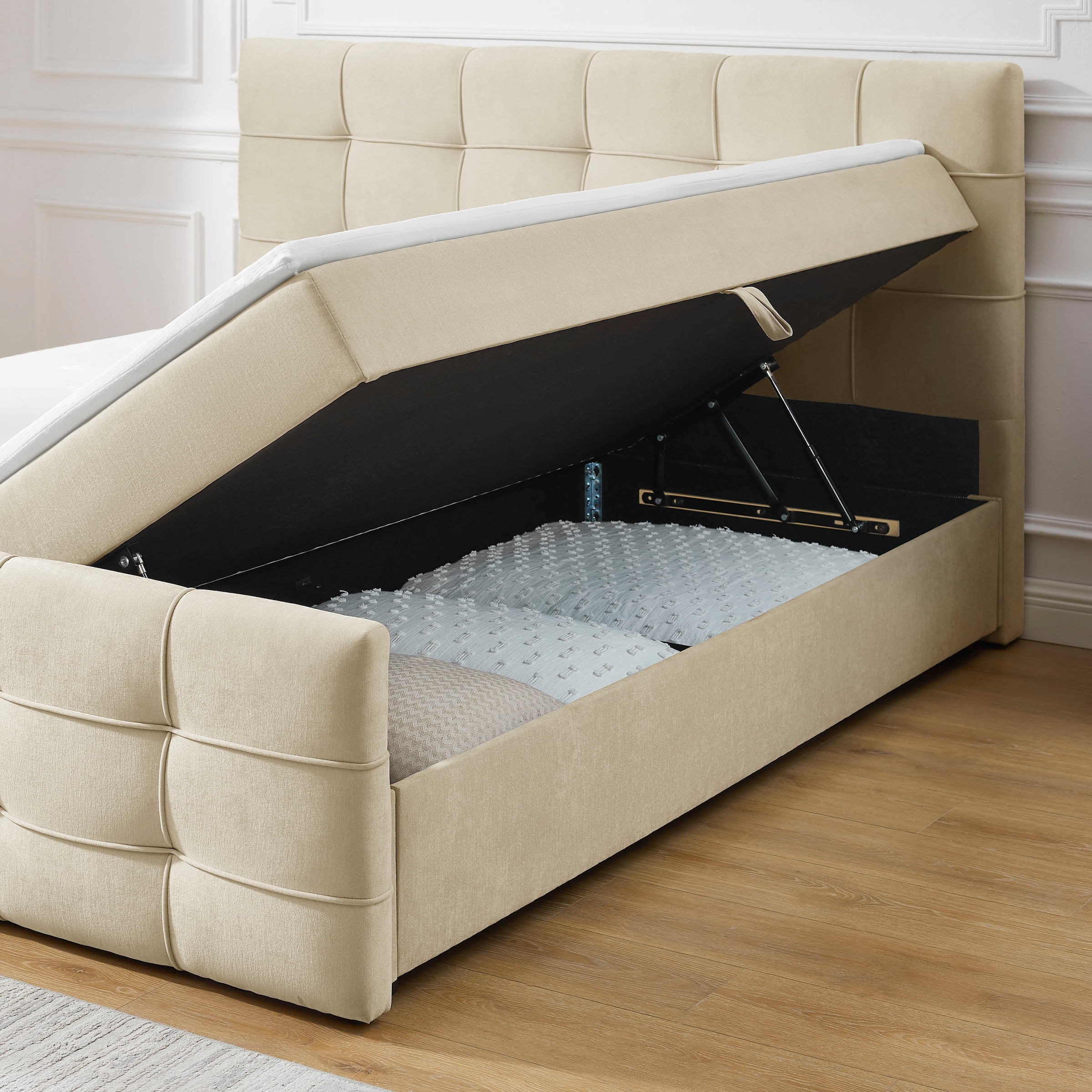 GOODproduct Boxbett »LILIENNE, Polsterbett mit Bettkasten und Taschenfederkernmatratze H3« mit Kaltschaumtopper, Chenille-Bezug, 160x200 & 180x200 cm
