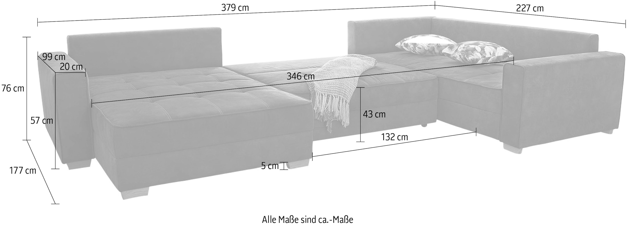 Jockenhöfer Gruppe Paysage de salon »Brixen U-Form« Bettfunktion, Bettkasten, Ottomane ist links oder rechts montierbar