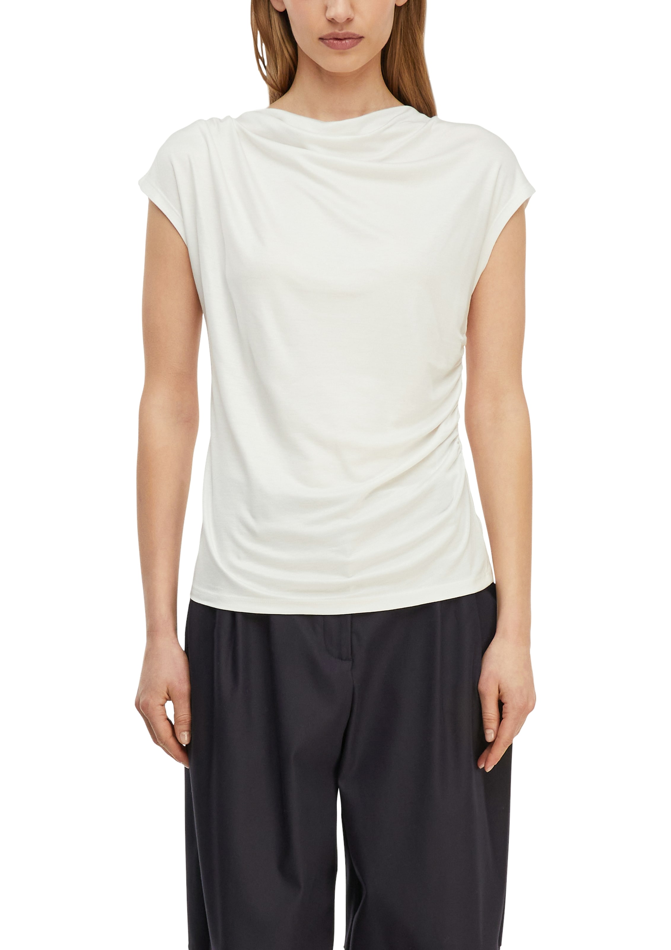 Image of Comma Rundhalsshirt Sommershirt - gerafft und aus reiner Viskose