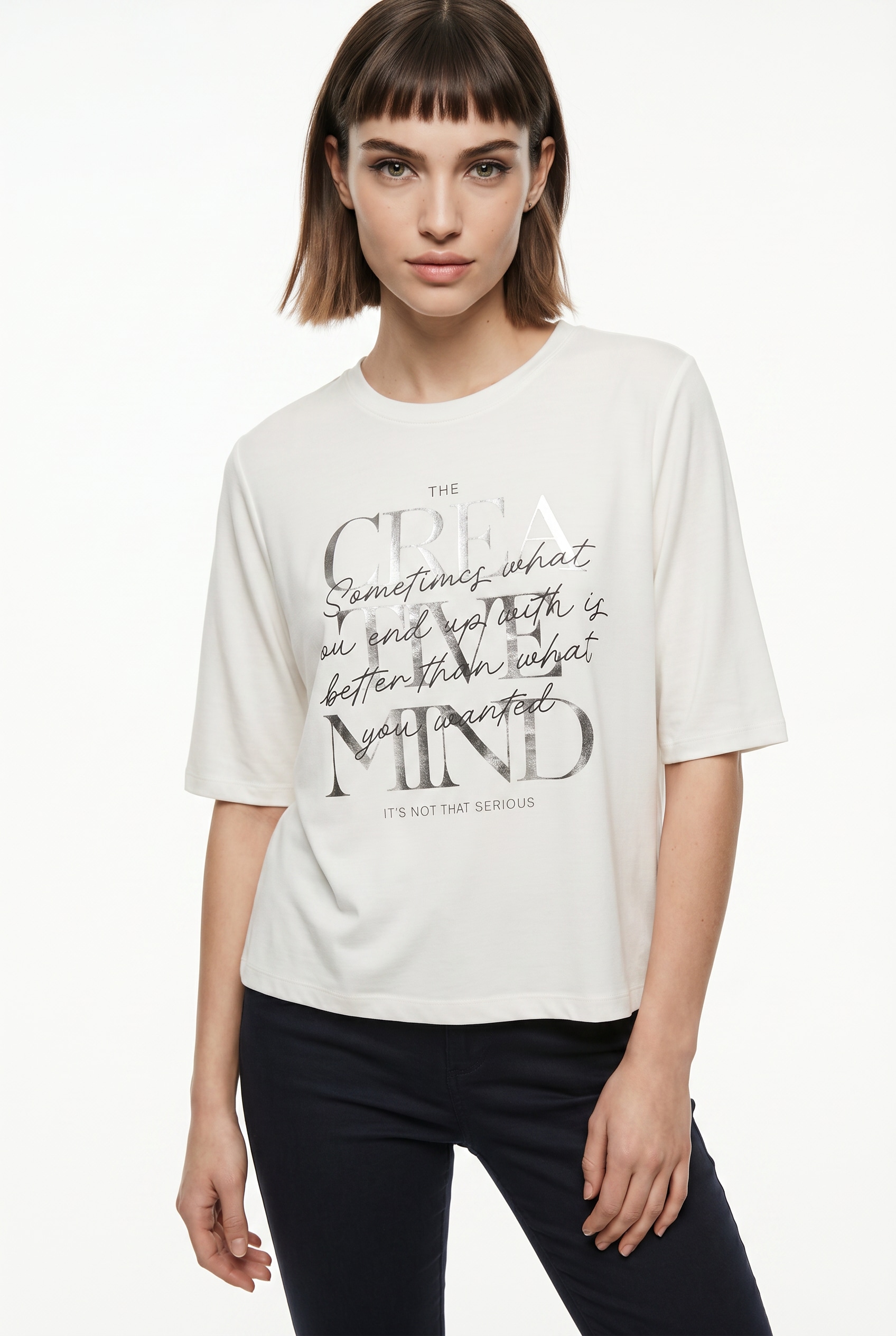Image of ONLY Kurzarmshirt "ONLFREE MAYA S/S PRINT TOP BOX JRS" Materialmix, regular fit, Rundhals