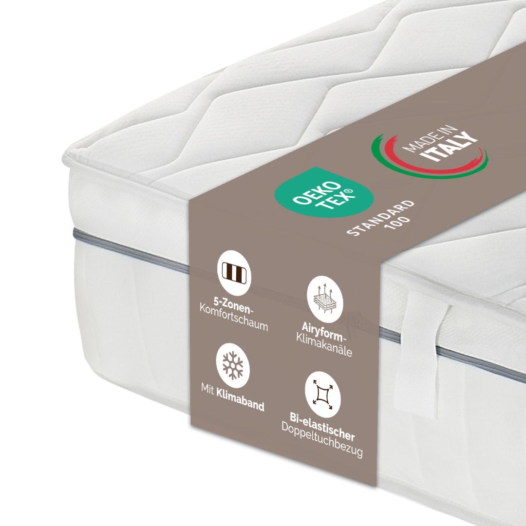 DI QUATTRO Matelas mousse confort »Airy Form 19 mit Klimaband« 19 cm hoch Raumgewicht: 28 kg/m³ 1 cuis tlg. Matratze mit atmungaktivem Kern, 90x200 cm und weitere Grössen