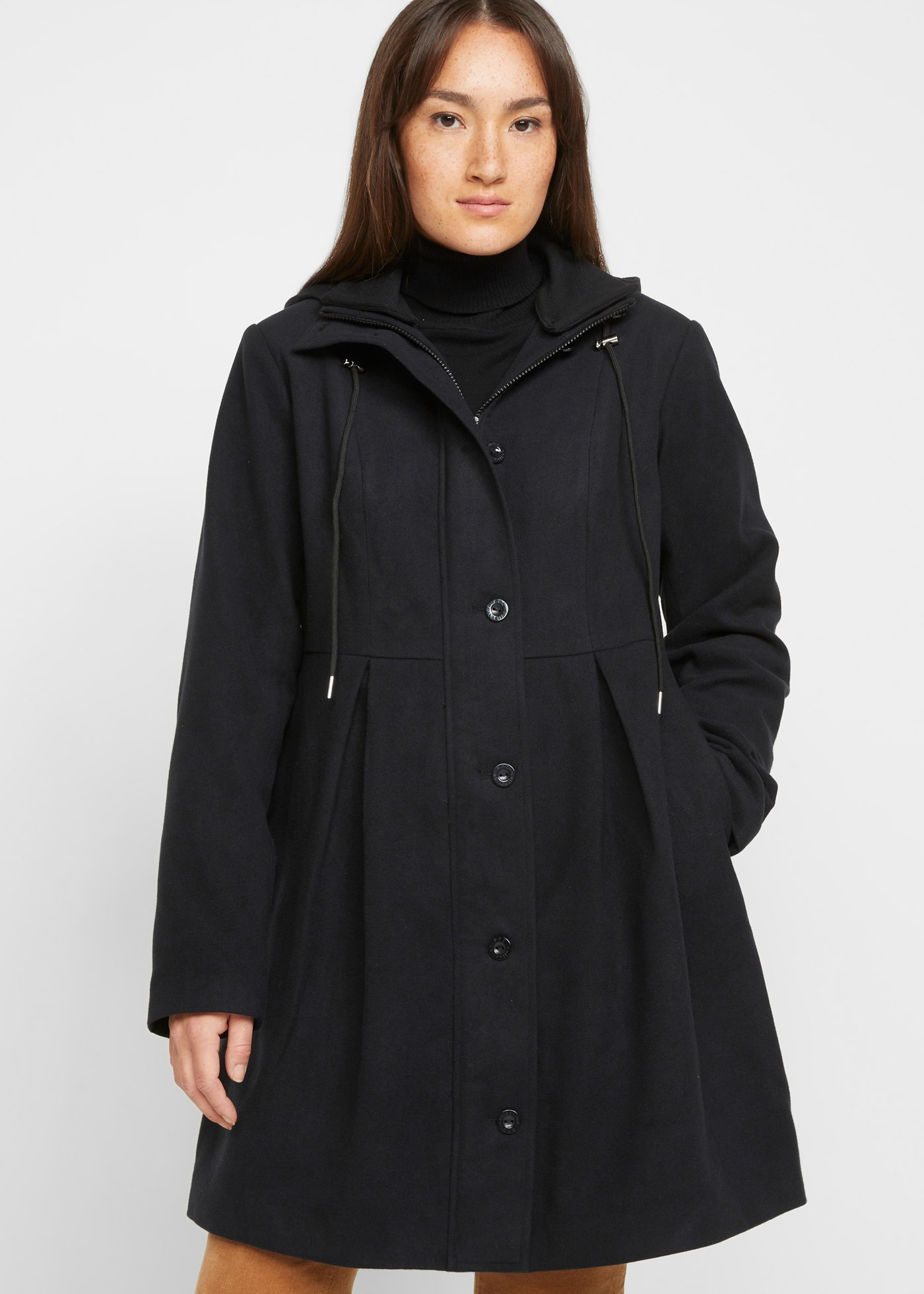 Image of bonprix Wintermantel "Mantel mit Kapuze und Bundfalten, A-Linie" taillierte Form mit Kellerfalten, Kapuze, 2-Wege-Zipper
