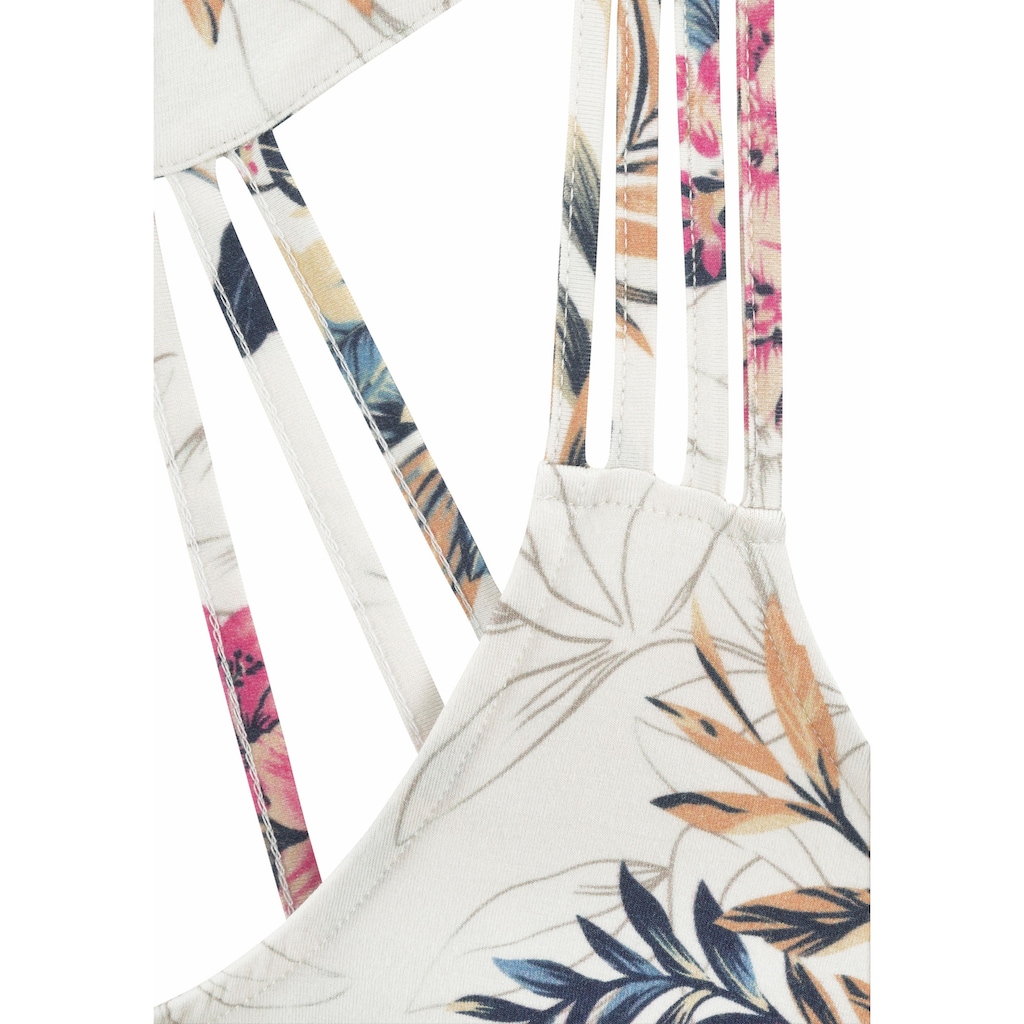 s.Oliver Strandkleid, mit besonderem Trägerdesign, Minikleid mit Blumendruck, Sommerkleid