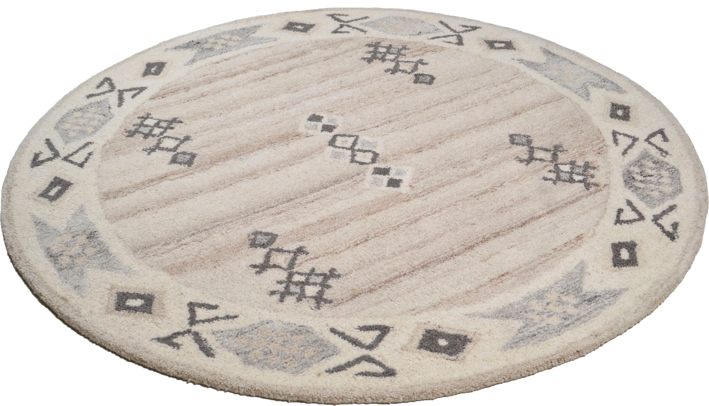 Image of THEKO Wollteppich "Royal Berber" rund 18 mm Höhe Berber Optik, gemustert, reine Wolle, mit Bordüre Wohnzimmer