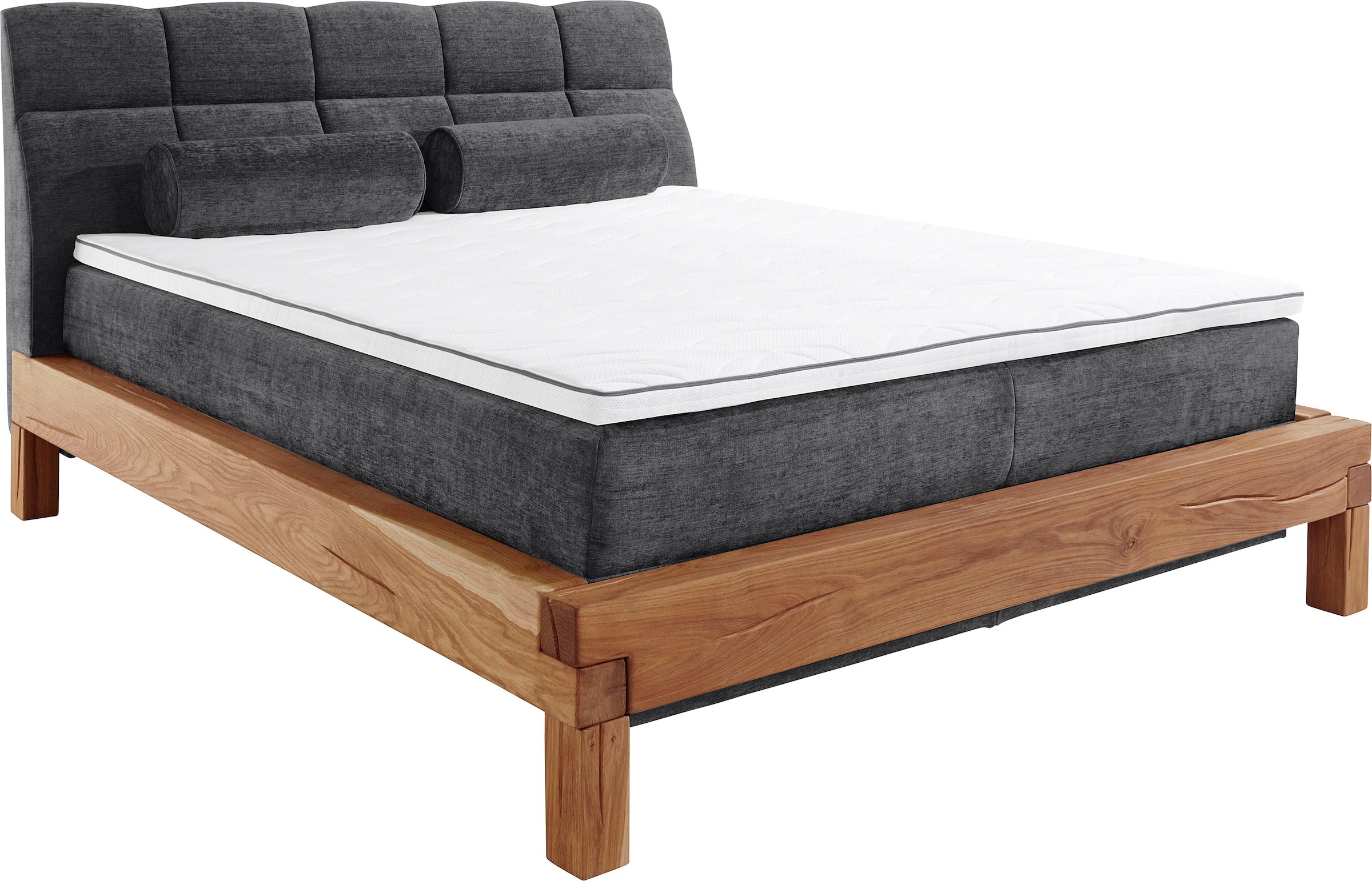 Home affaire Lit boxspring »VILLADS inkl. Taschenfederkernmatratze H2-H4 und Topper« surface de couchage : 160/200 cm en chêne à poutres, structure Inside-Boxspring