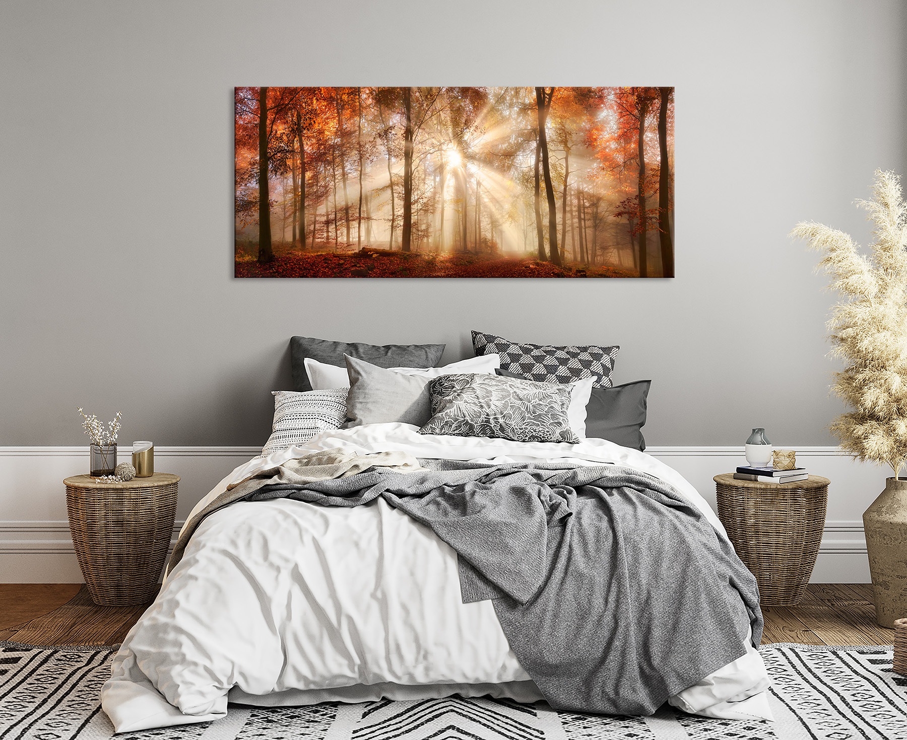 Bönninghoff Tableau sur toile »Wandbild HERBSTWALD XXL 60x140 cm – Leinwandbild Keilrahmen Deko« Forêt 1 cuis tlg. tendu sur châssis