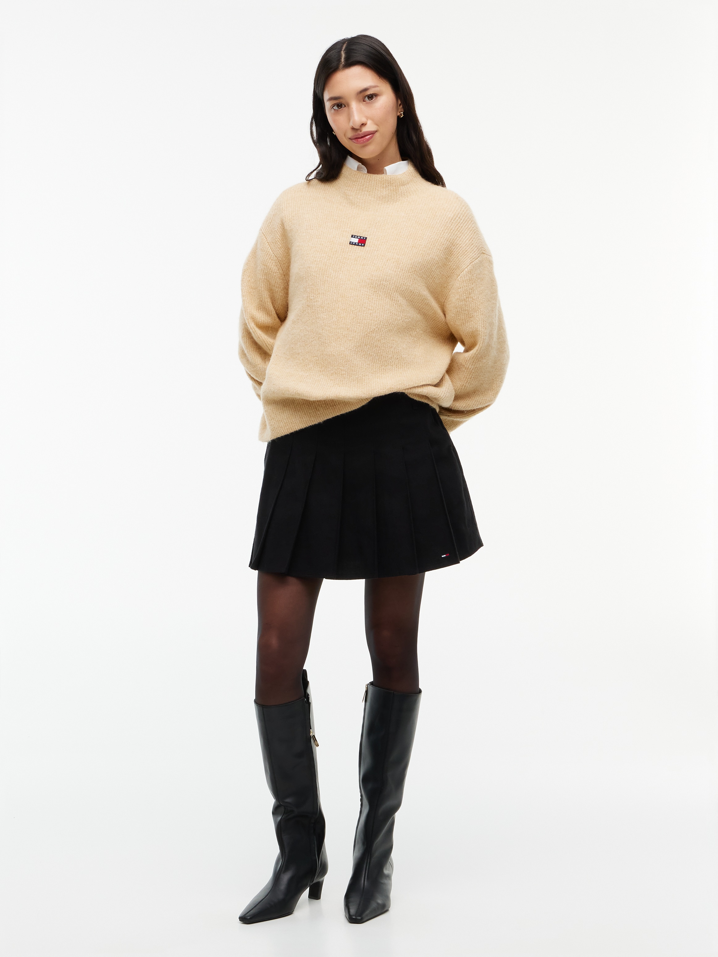 Tommy Jeans Pull à col montant »TJW MOCKNECK BADGE SWEATER EXT« mélange de matériaux