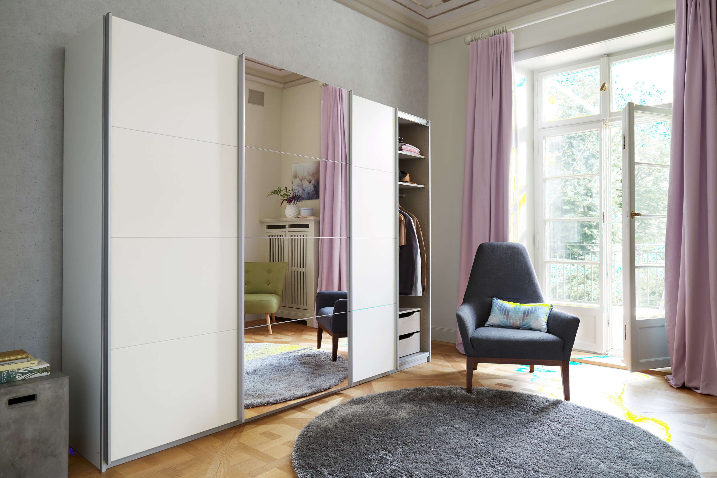 OTTO home Kleiderschrank "Mehrzweckschrank Aktenschrank Möbel Mietswohnung Schlafzimmer DOBENE" erhältlich in Breite: 271 und 360 cm, Höhe: 210 cm, mit großen Spiegelelementen, inkl. Schubladeneinsatz MADE IN GERMANY