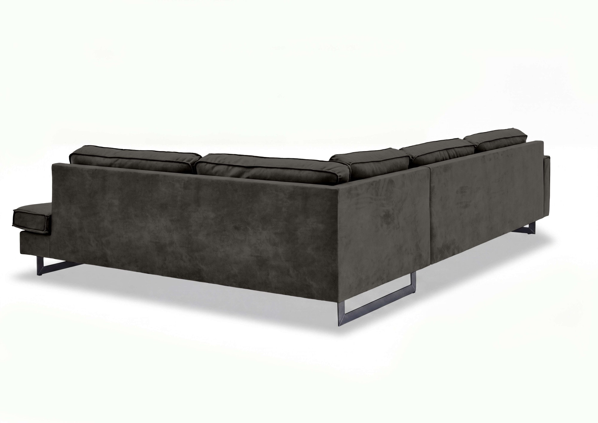 GOODproduct Canapé d'angle »Pinto, 290 cm, Cord, Chenille, Lederoptik, Ottomane links / rechts« avec jonc, pieds métalliques noirs, suspension à ressorts ondulés