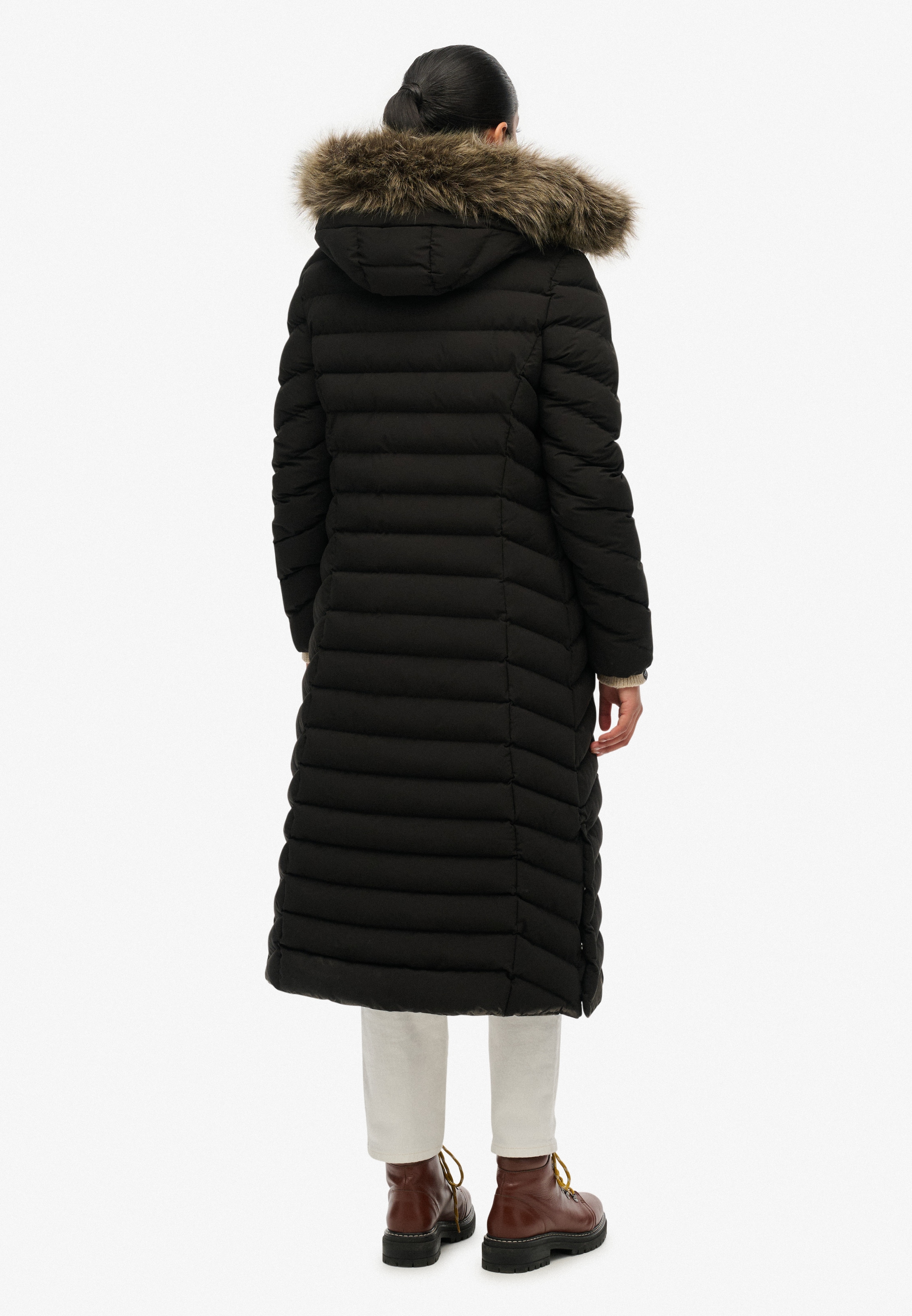 Superdry Steppjacke »FUJI FAUX FUR HOODED LONGLINE«, mit Kapuze