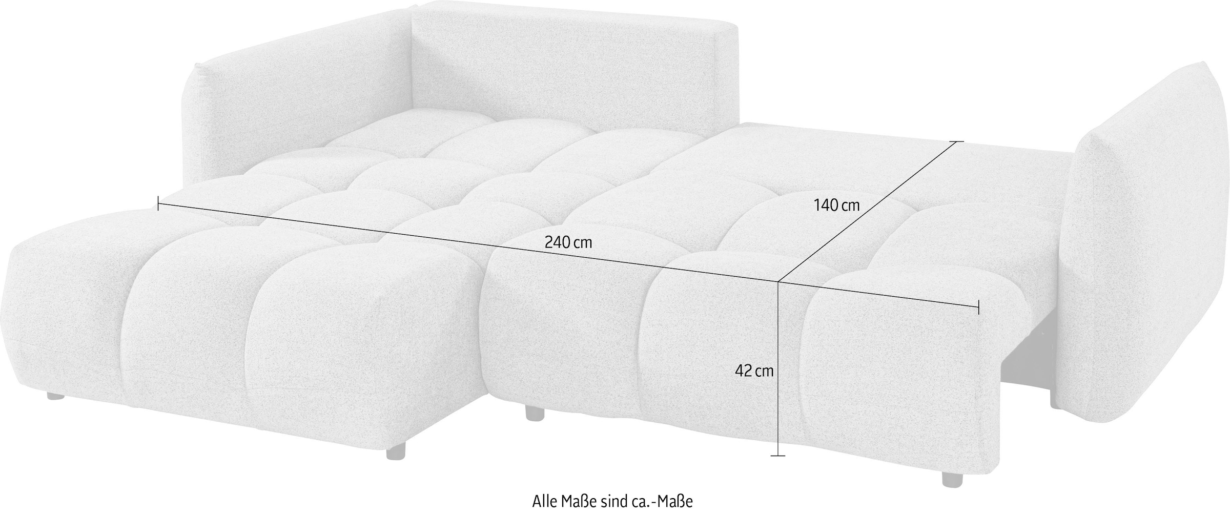 exxpo - sofa fashion Canapé d'angle »Livonia, B/T: 260/187, modern & praktisch für kleine Räume« Mit Bettfunktion & Bettkasten,hoher Sitzkomfort,inkl. Steppung, L-Form