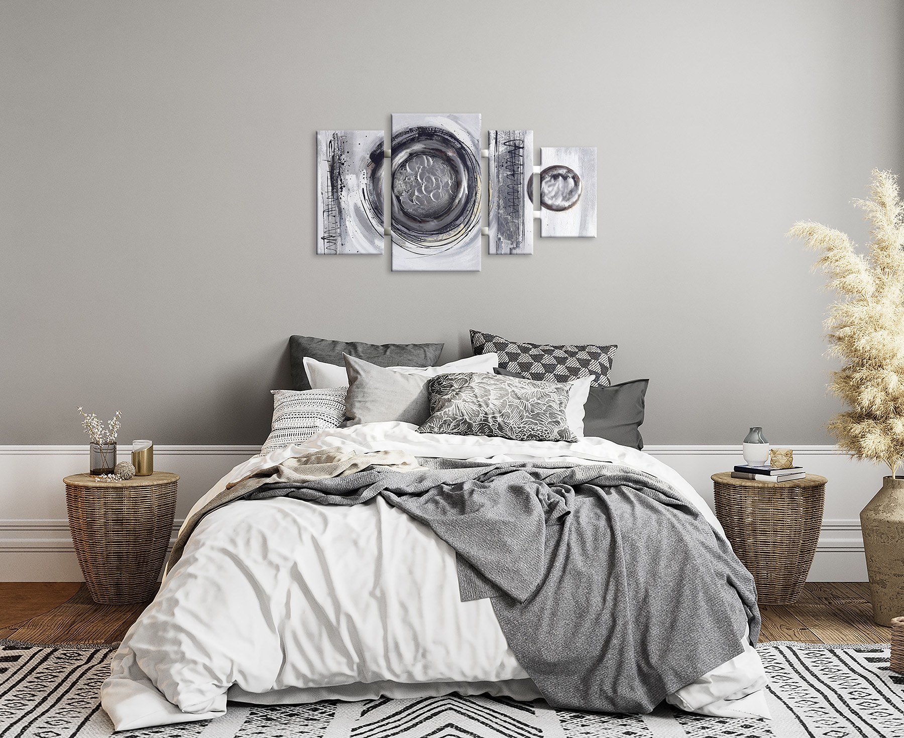 Bönninghoff Ölgemälde »handarbeit 4-teilig KREISE GRAU 70x124 cm – Wandbild Deko« Abstrakt | Abstrakte | Formen | Gemälde | Kunst 1 Stk. tlg. handgefertigt, jedes Bild ein Unikat