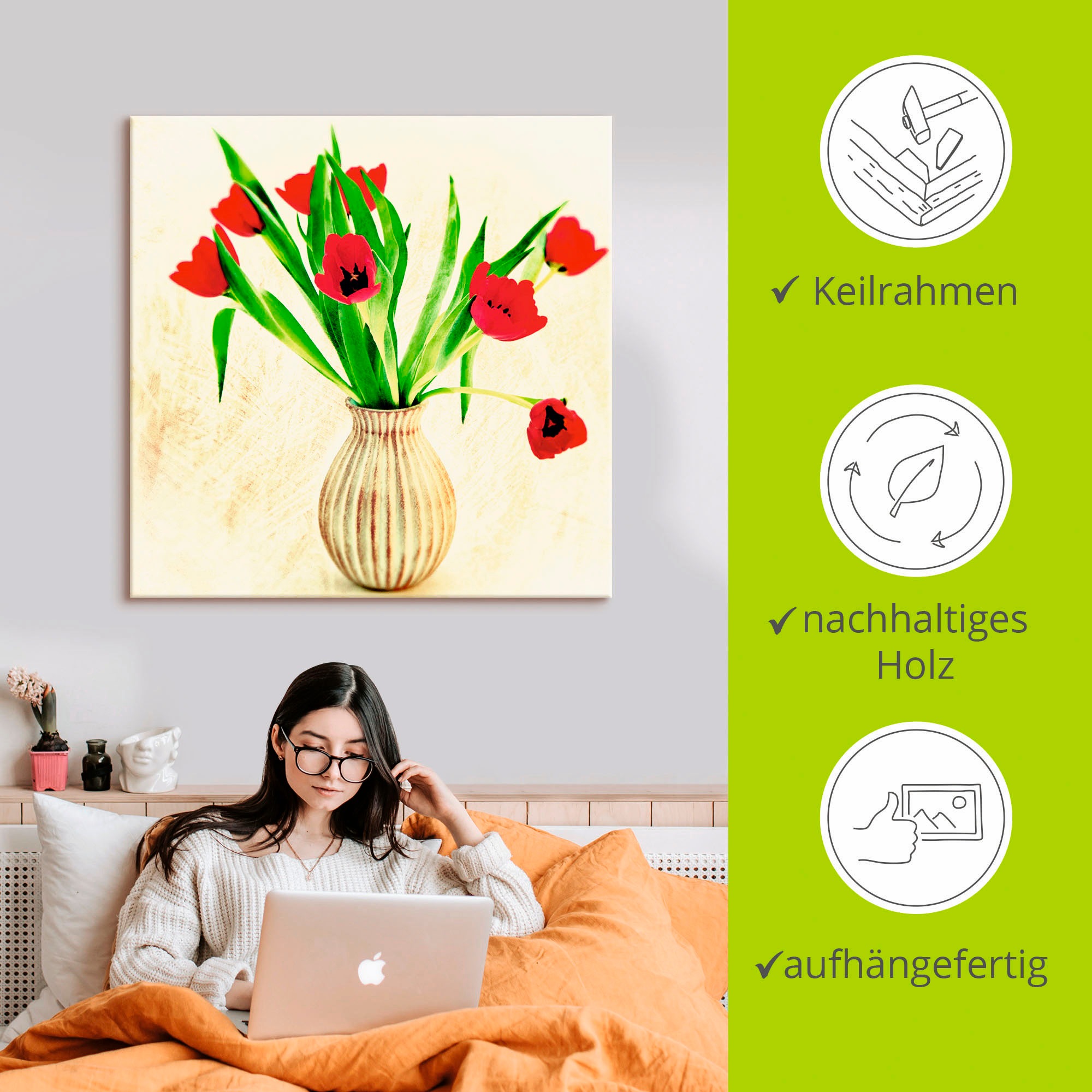 Artland Leinwandbild »Rote Tulpen«, Blumen, (1 St.), auf Keilrahmen gespannt
