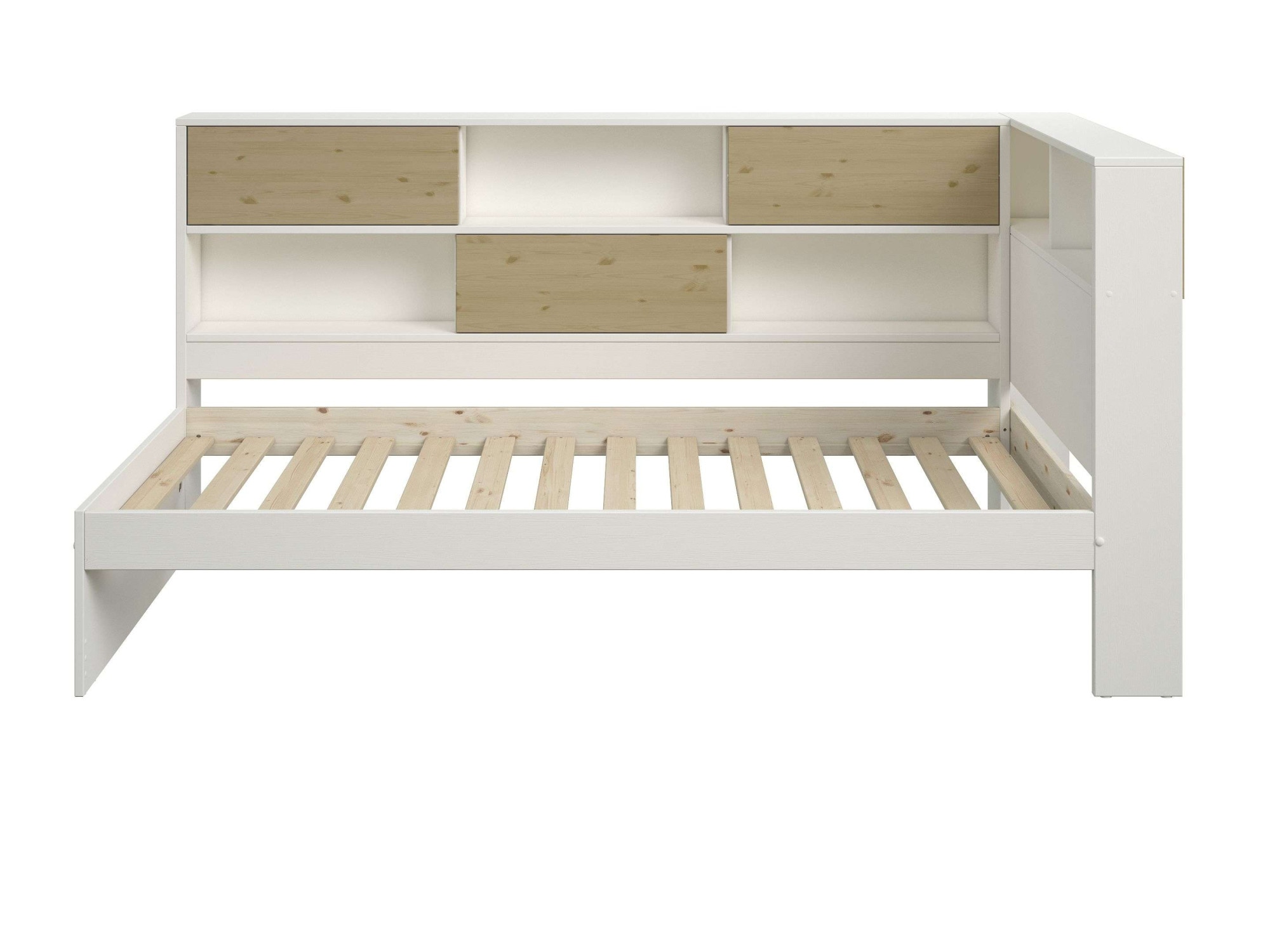 Home affaire Stauraumbett »Amance, Massivholz mit MDF, viel Stauraum, ideal für kleine Räume«, (Aussenmasse B/T/H: 110,2/220,1/106,9 cm), FSC® zertifiziert, inklusive Lattenrost, Made in EU
