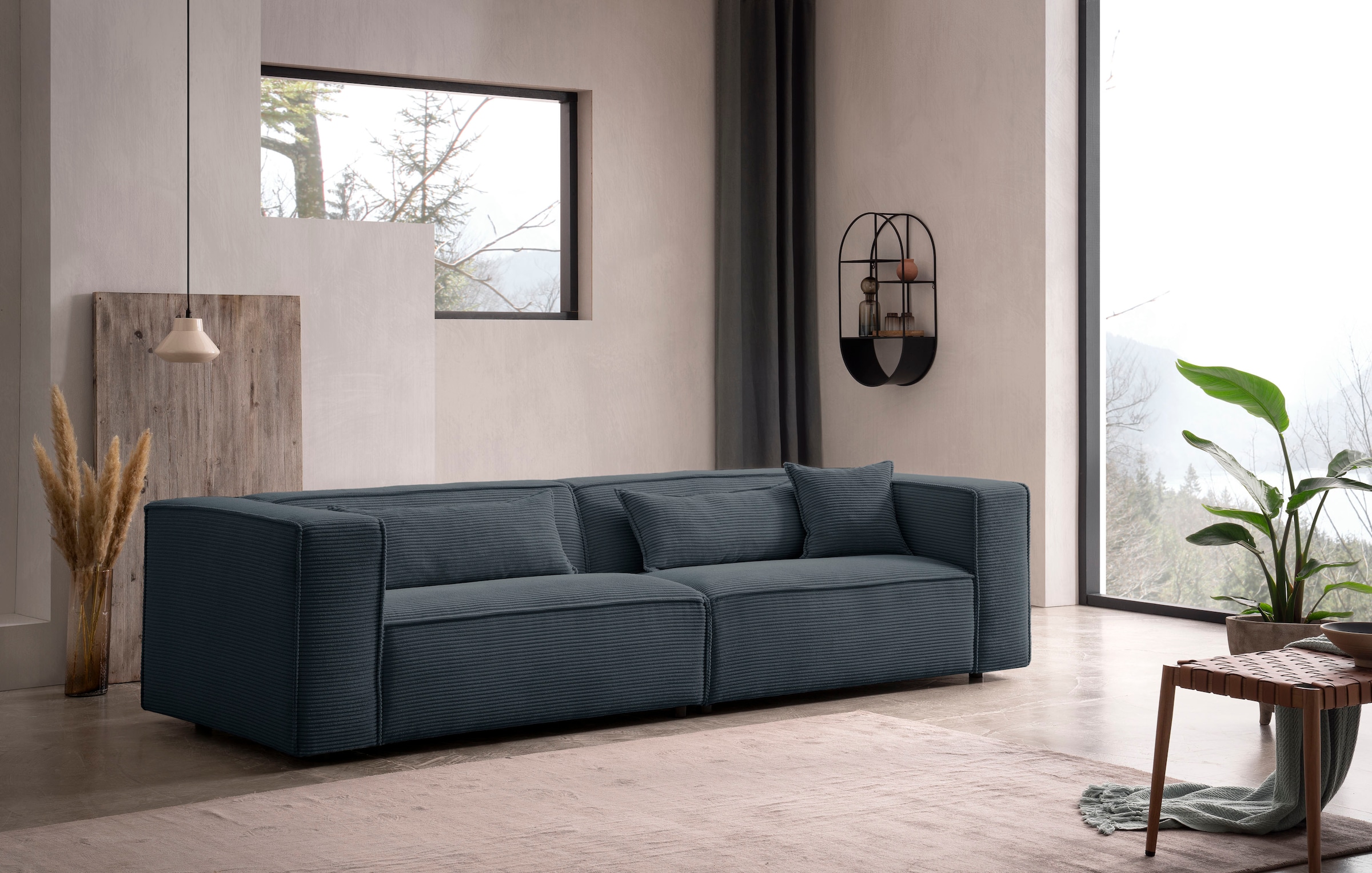 LeGer Home by Lena Gercke 3-Sitzer »PIARA, Couch mit Kedernaht, Sofa in Cord oder Leinenoptik«, schwarze Füsse, bequemer Sitzkomfort