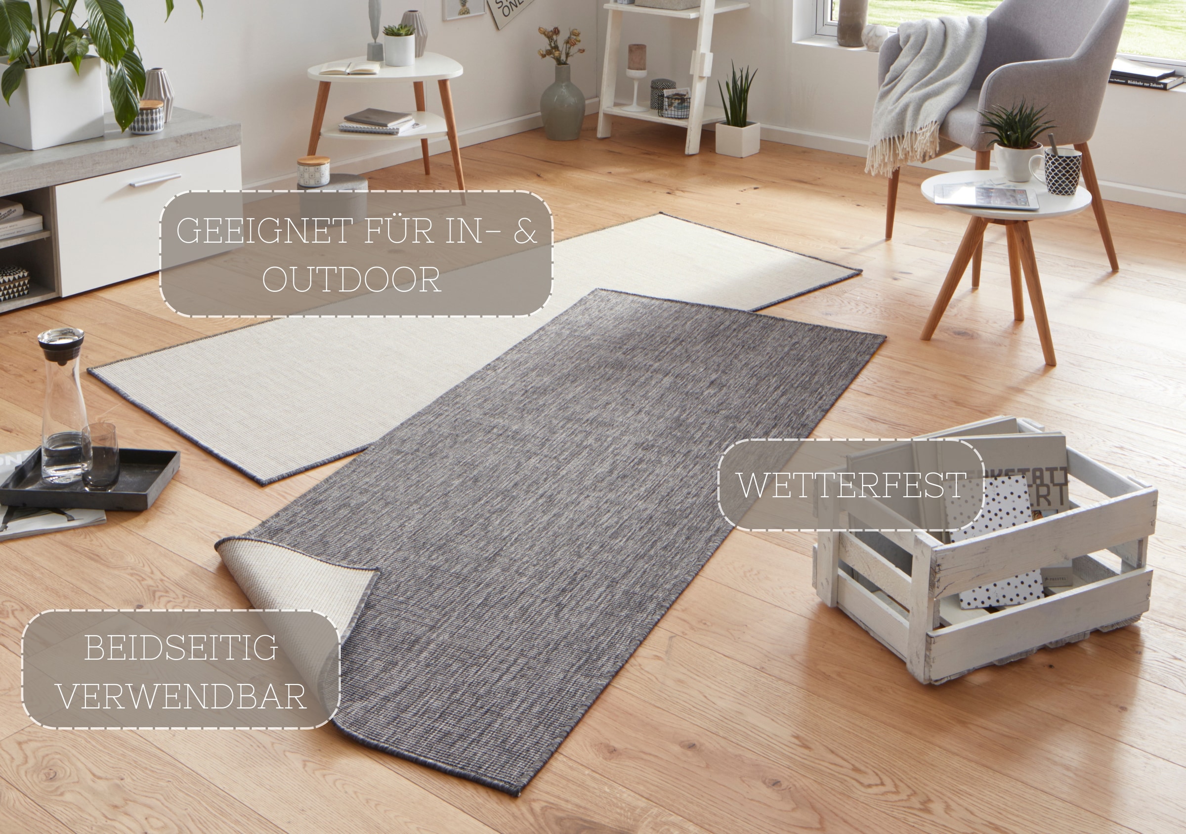 HANSE Home Teppich »Miami Wendeteppich«, rechteckig, 5 mm Höhe, In-& Outdoor, Wetterfest, Balkon, Läufer, Wohnzimmer, Wasserfest