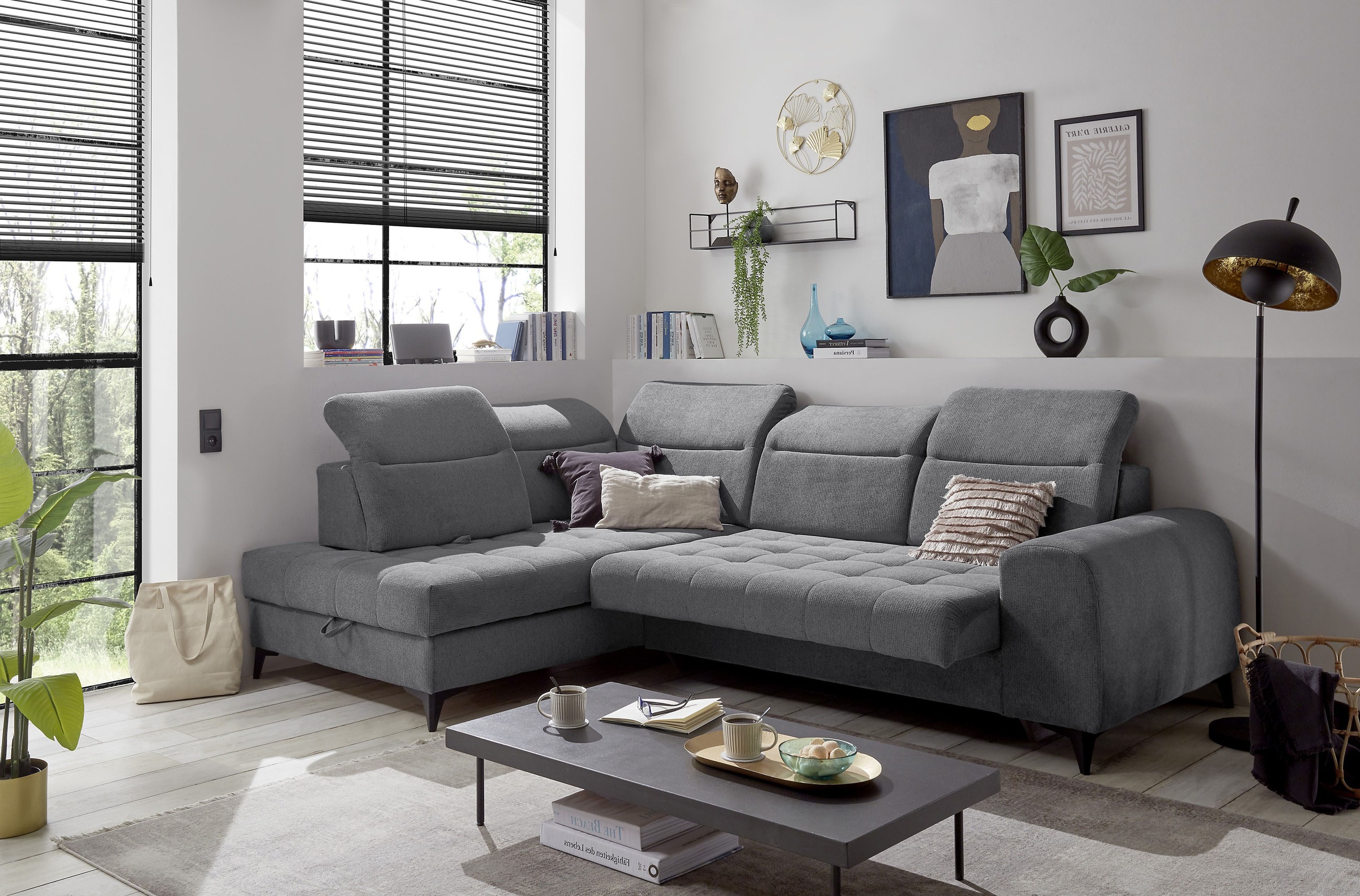 ED EXCITING DESIGN Ecksofa »Rockdale L-Form mit Bettfunktion, Bettkasten«, Kopfteilverstellung, Sitztiefenverstellung & USB-Port