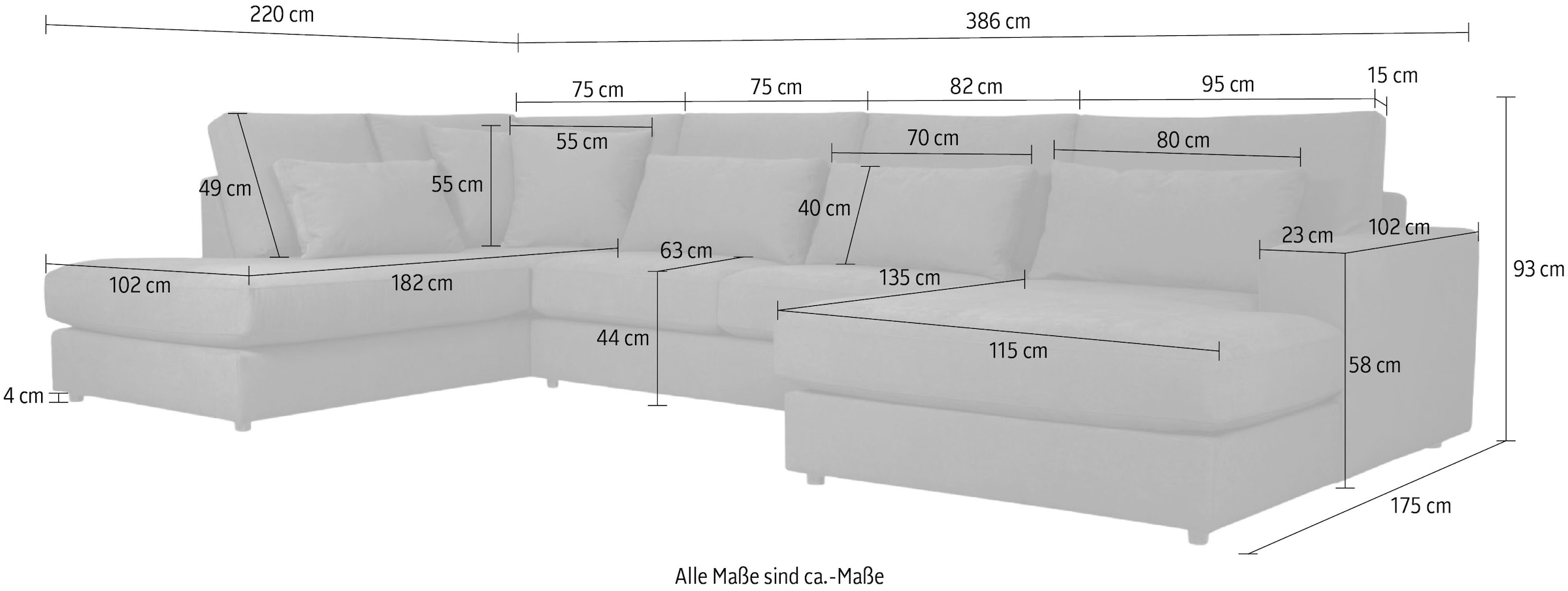 GOODproduct Wohnlandschaft »Nivette, weiches Chenille« Breite 386 cm, U-Form, bodentief, 6 Zierkissen inkl.