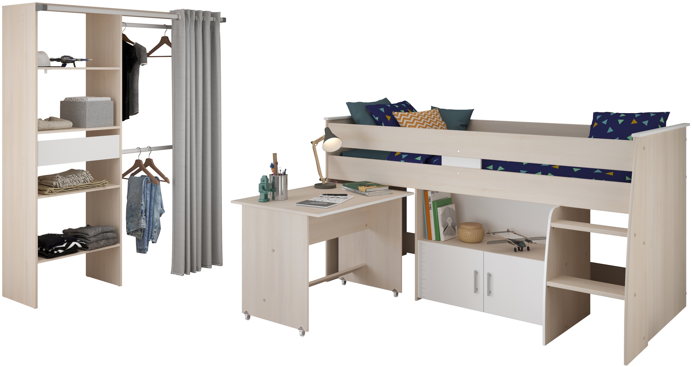 Parisot Jugendzimmer-Set »Parisot Charly 22« Set, 2 tlg. ausziehbarer Schreibtisch auf Rollen
