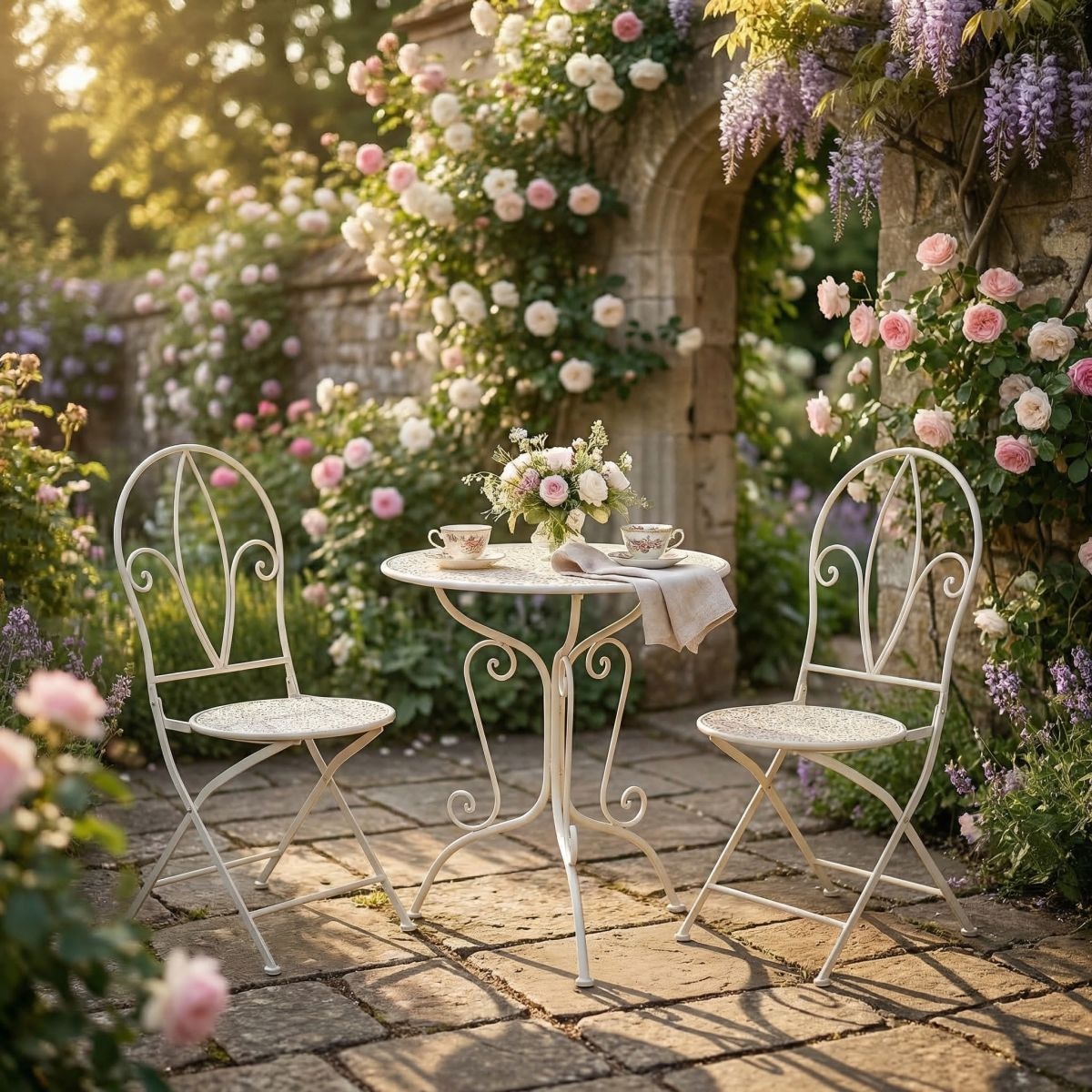 Ambiente Haus Essgruppe »Tisch & 2 Stühle Bistro-Set in Antikweis« Set, 3 tlg.