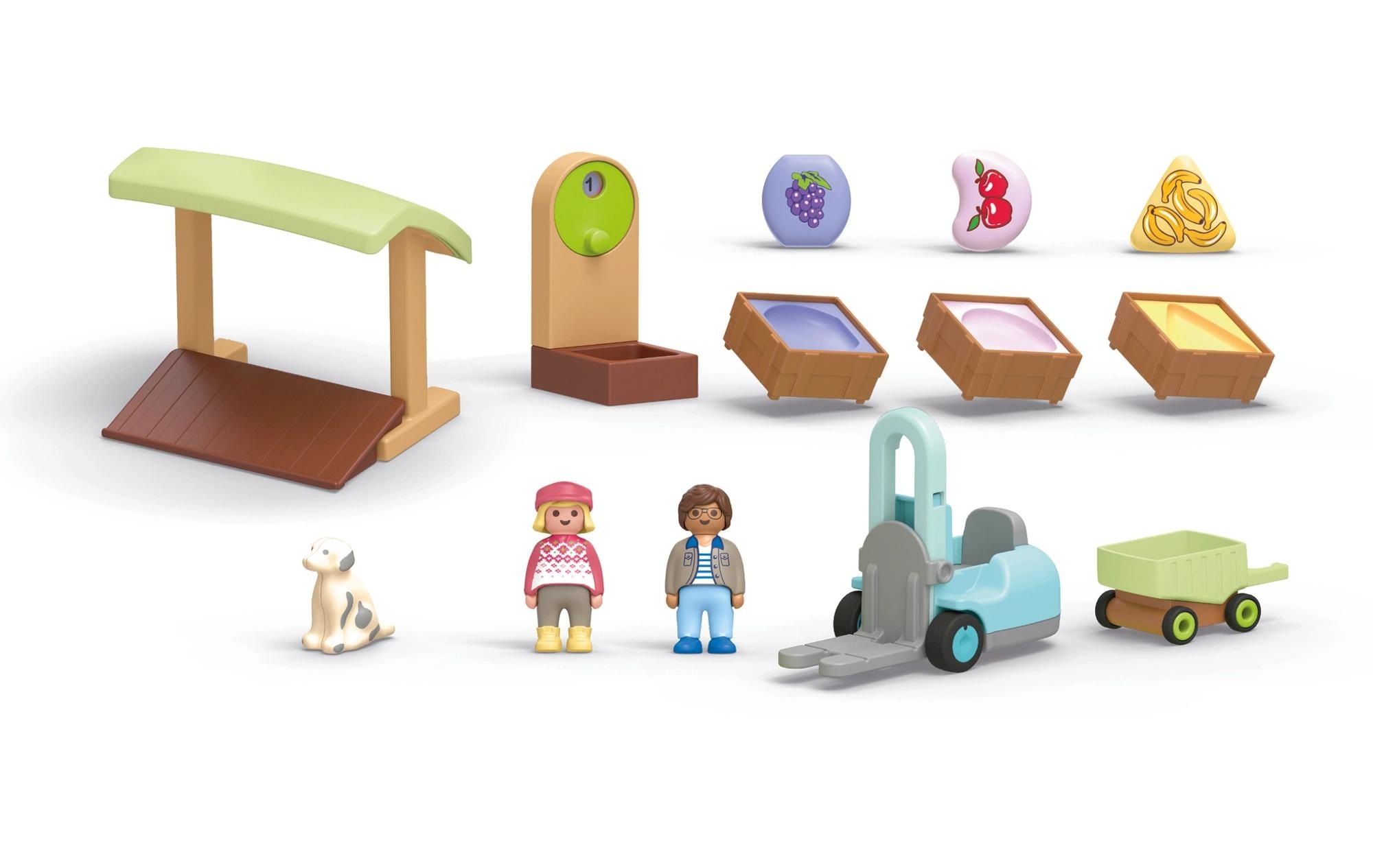 Playmobil® Spielbausteine »Junior Bio-Marktstand & Gabelstapler 71691«, (17 St.)