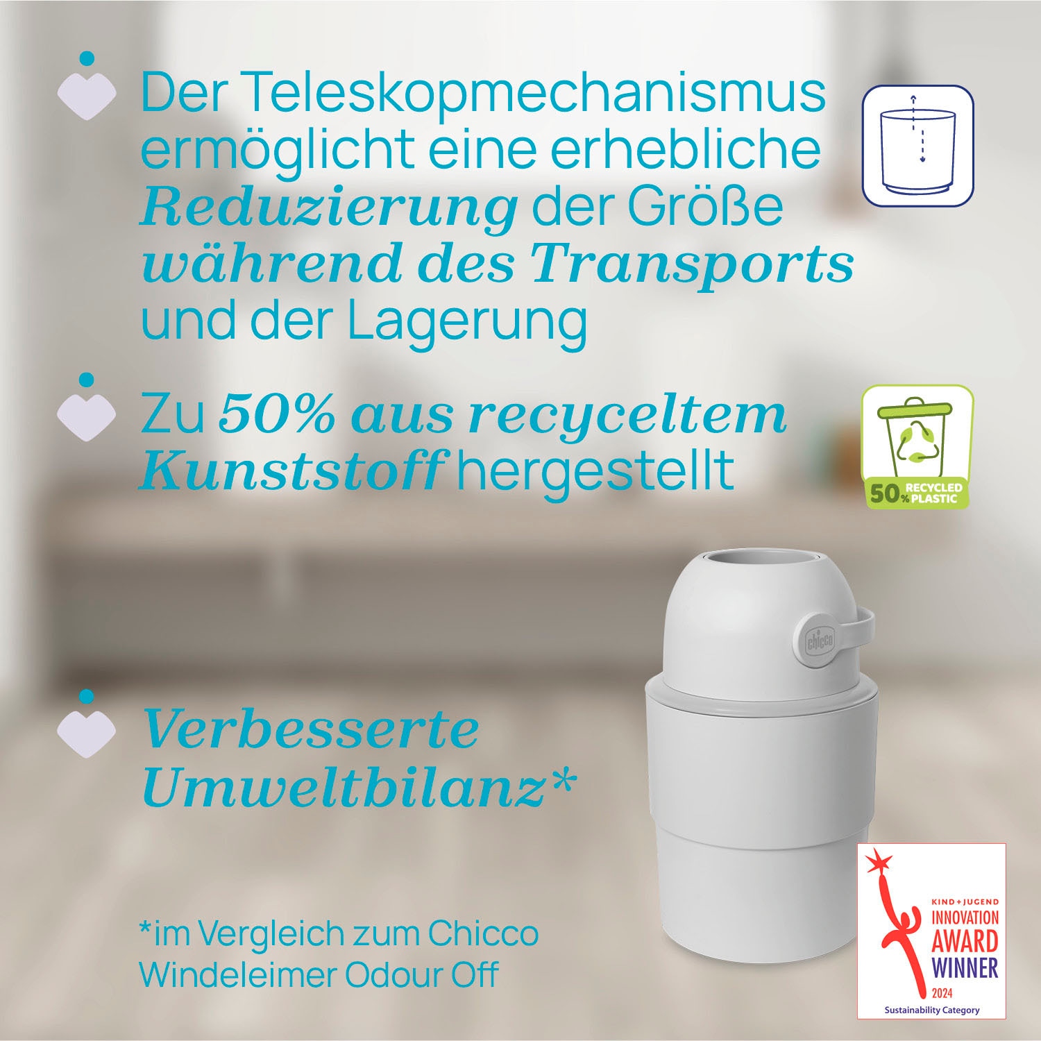 Chicco Windeleimer »Odour Off«, inkl. 1 Pack Müllbeutel Odouzr off; teilweise aus recyceltem Material